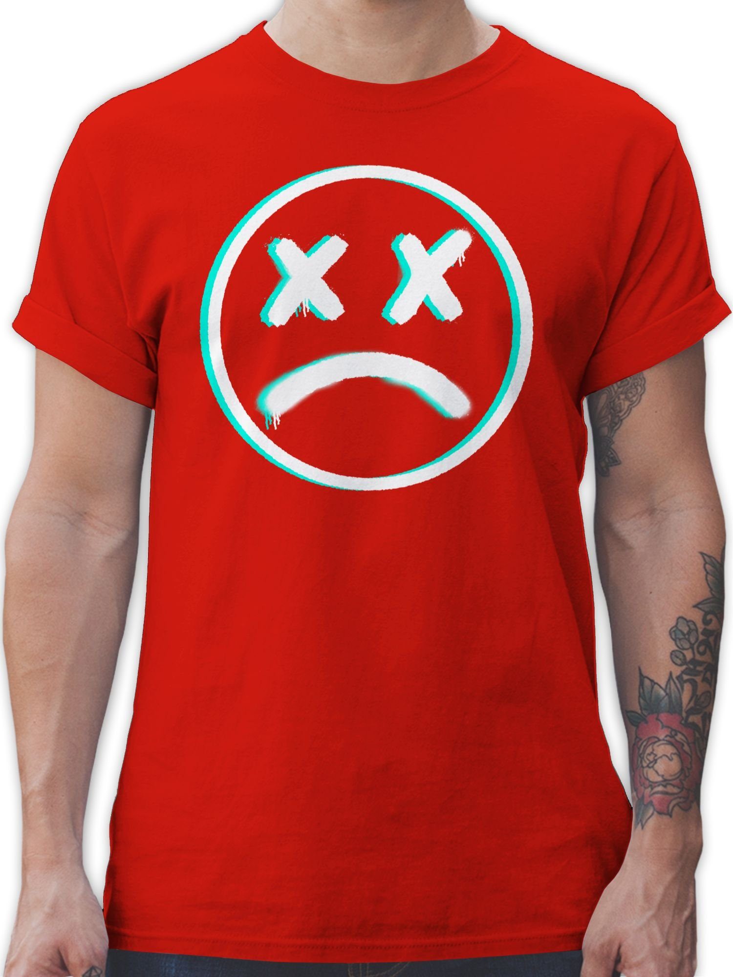 Geschenke Nerd Face T-Shirt 03 Trauriges Glitch Smiley Shirtracer Rot