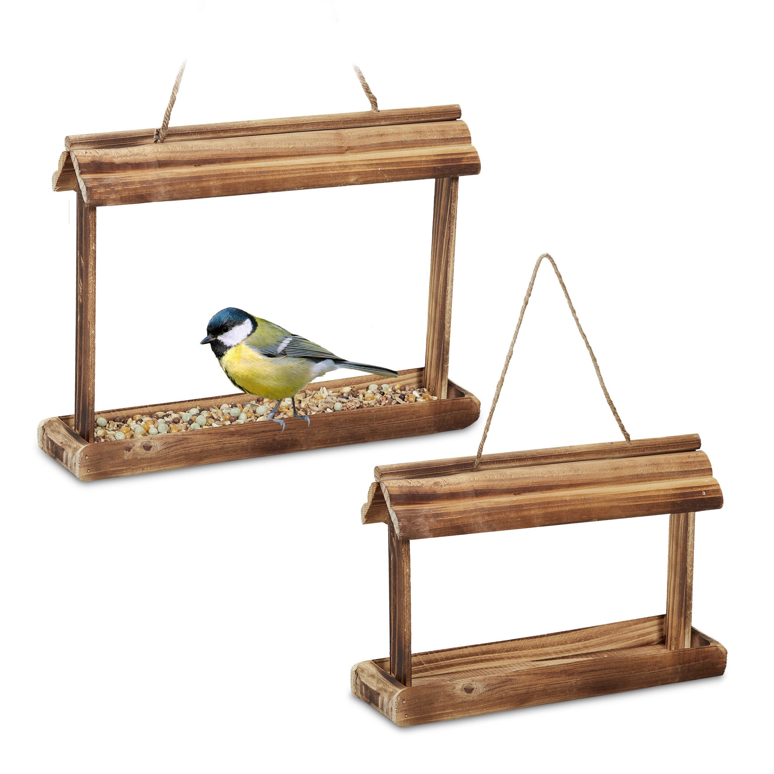 relaxdays Vogelhaus 2x Vogelfutterhaus aus Holz günstig online kaufen