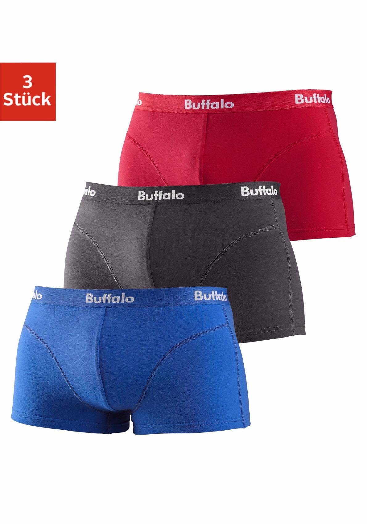Buffalo Hipster (Packung, 3-St) mit Overlock-Nähten vorn rot, royalblau, anthrazit