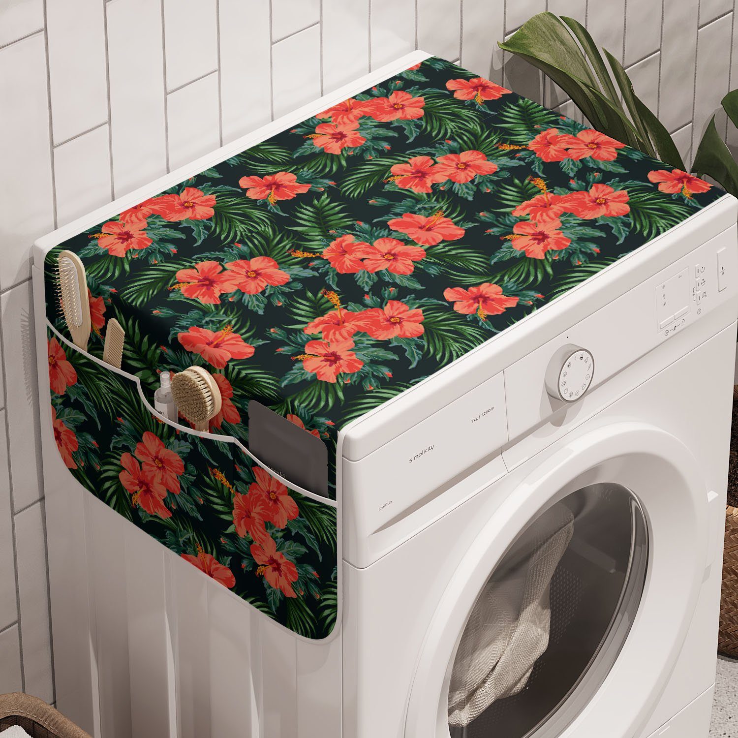 und Party Abakuhaus Waschmaschine Hibiscus Luau Trockner, Anti-Rutsch-Stoffabdeckung Tropisch für Exotische Badorganizer