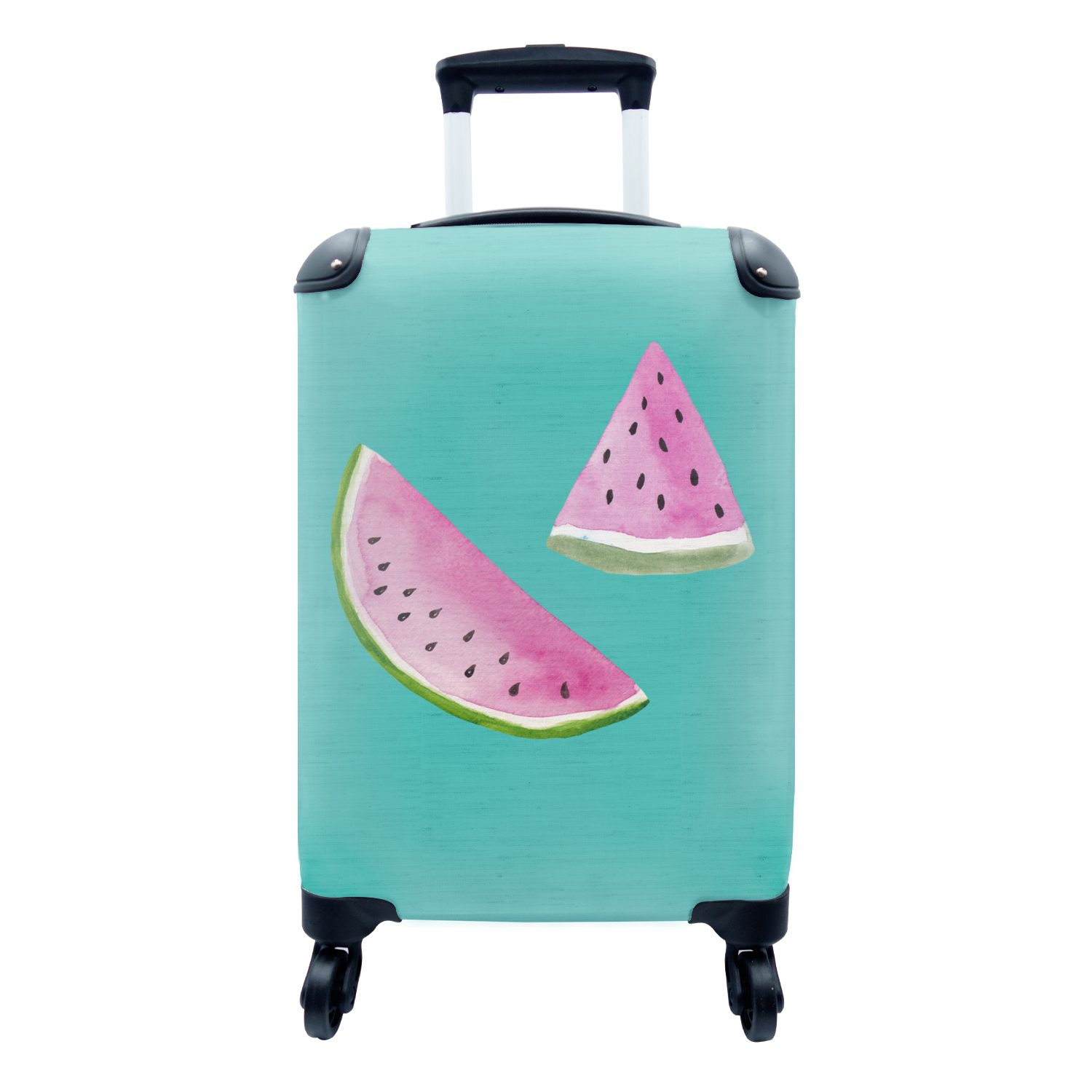 MuchoWow Handgepäckkoffer Wassermelone - Aquarell - Blau, 4 Rollen, Reisetasche mit rollen, Handgepäck für Ferien, Trolley, Reisekoffer