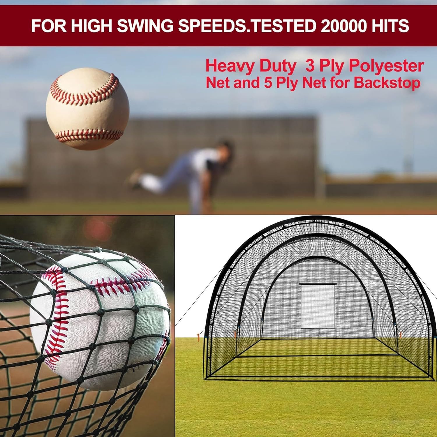 GarveeMore Multifunktionsnetz Baseball Schlagkäfig Netz 10*3.65*2.4m Tragbarer Baseballkäfig-Netz