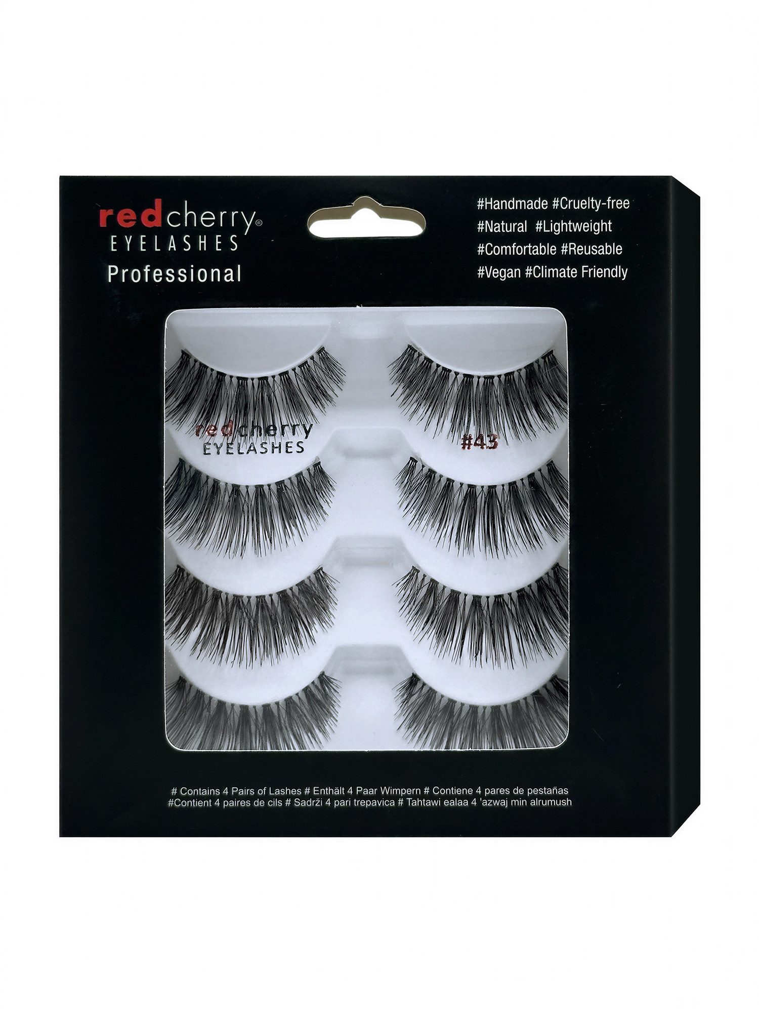 Red Cherry Eyelashes Bandwimpern 43 - 4 Pairs, Falsche Wimpern Streifen, Strip Lashes, Dramatic Lashes