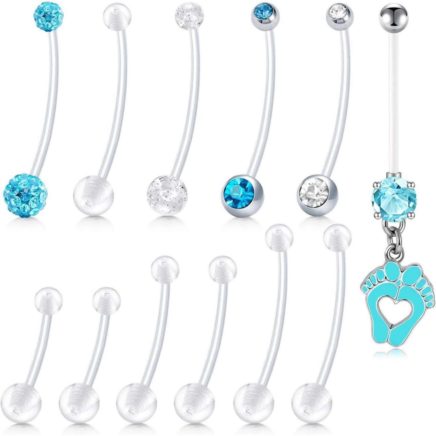 LuxusKollektion Bauchnabelpiercing Baumelnde Bauchnabelstange 14G Bioflex Stab, 10 mm, 4er Set
