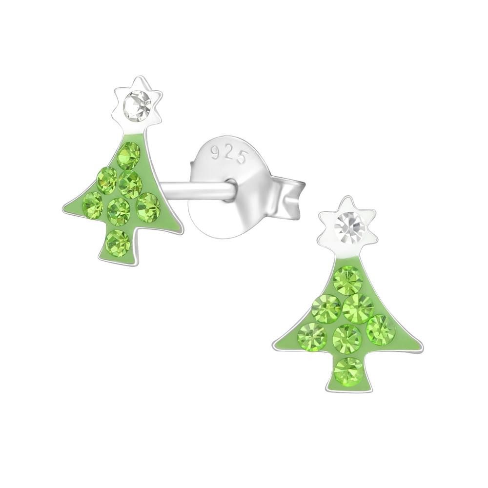 BUNGSA Ohrstecker-Set Ohrstecker Weihnachtsbaum mit Kristallen veredelt aus 925 Silber (1 Paar (2 Stück), 2-tlg), Ohrschmuck Ohrringe