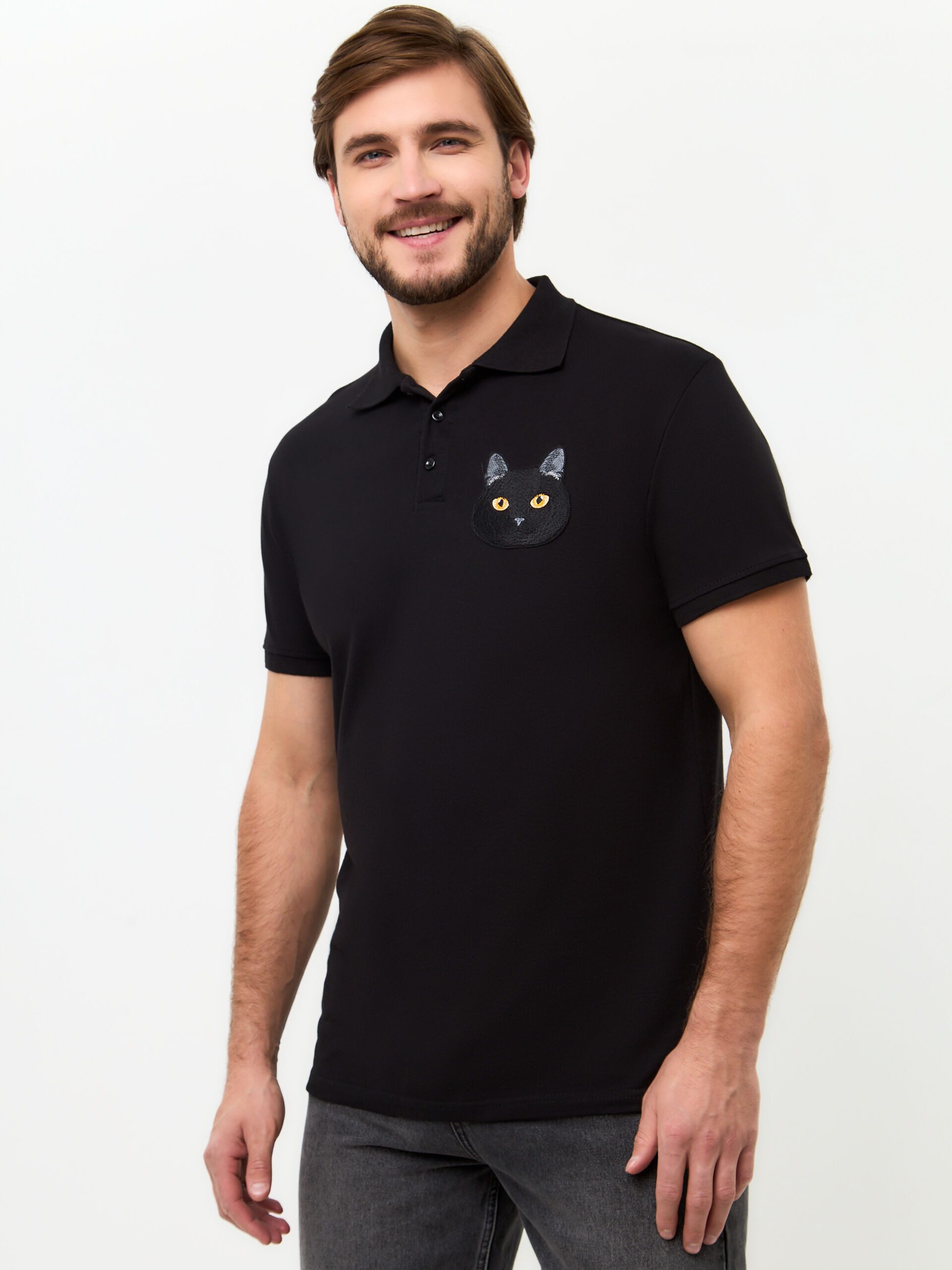 CAT by maniita lacitta Poloshirt Polo-Shirt mit Katzenkopf-Stickerei (1-tlg) mit Katzen-Print
