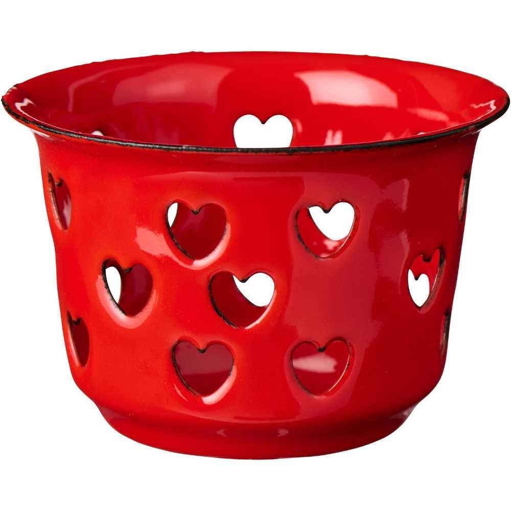 Ib Laursen Kerzenhalter IB Laursen Teelicht Halter EMAILLE ROT mit HERZEN