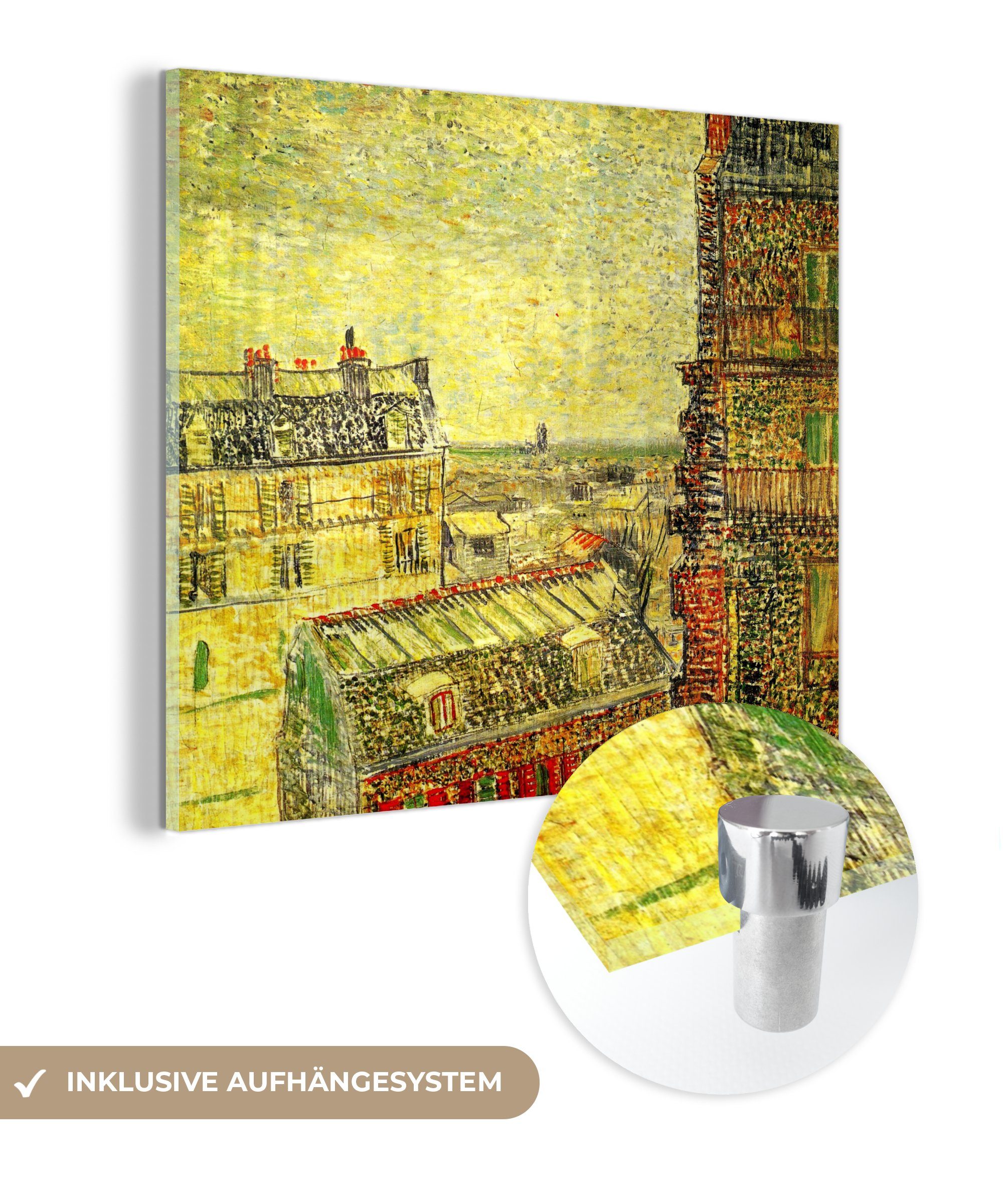 MuchoWow Acrylglasbild Blick aus Theos Wohnung - Gemälde von Vincent van Gogh, (1 St), Glasbilder - Bilder auf Glas Wandbild - Foto auf Glas - Wanddekoration
