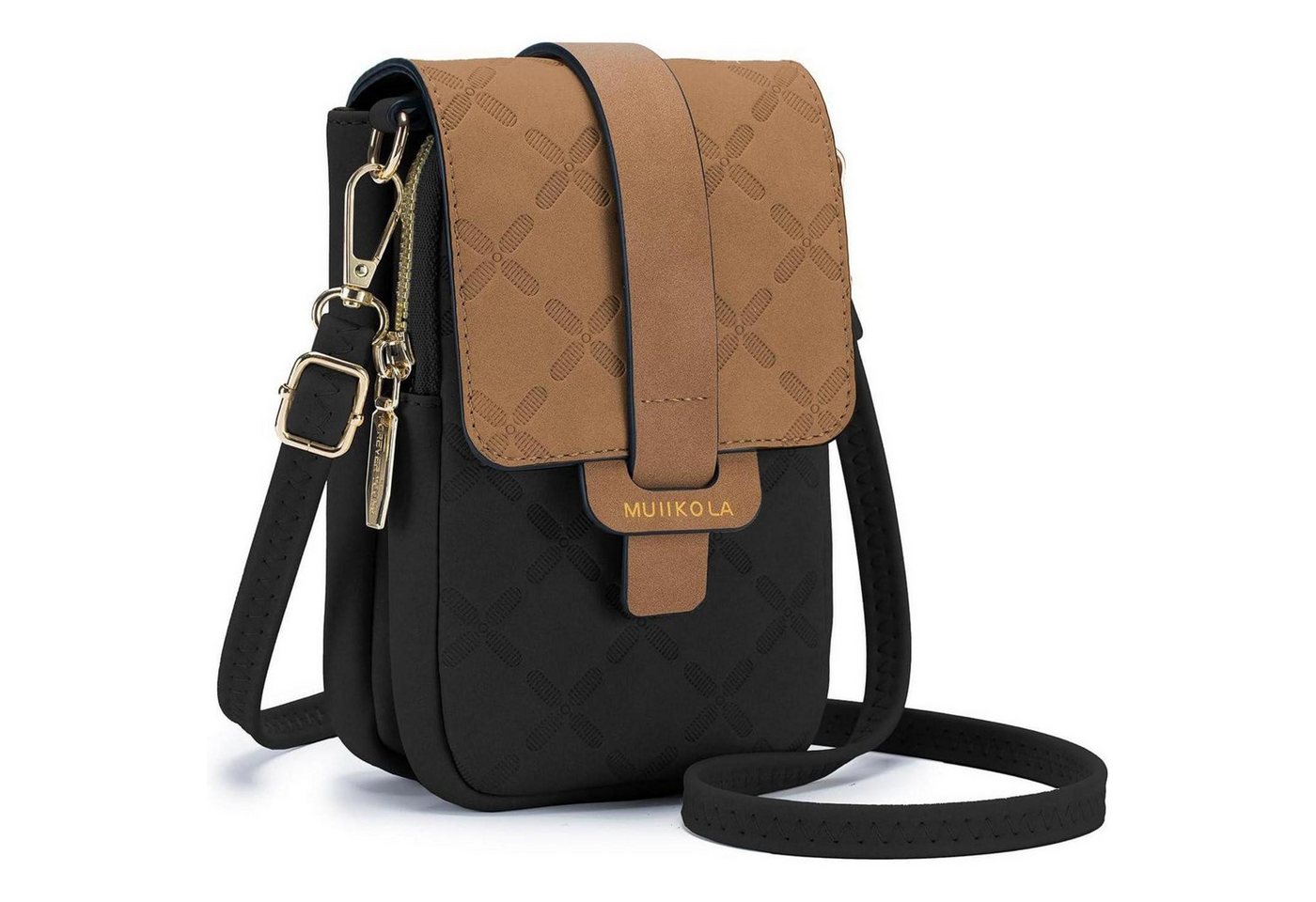 LuxusKollektion Umhängetasche Handytasche Damen Kunstleder RFID Umhängetasche groß Schwarz braun
