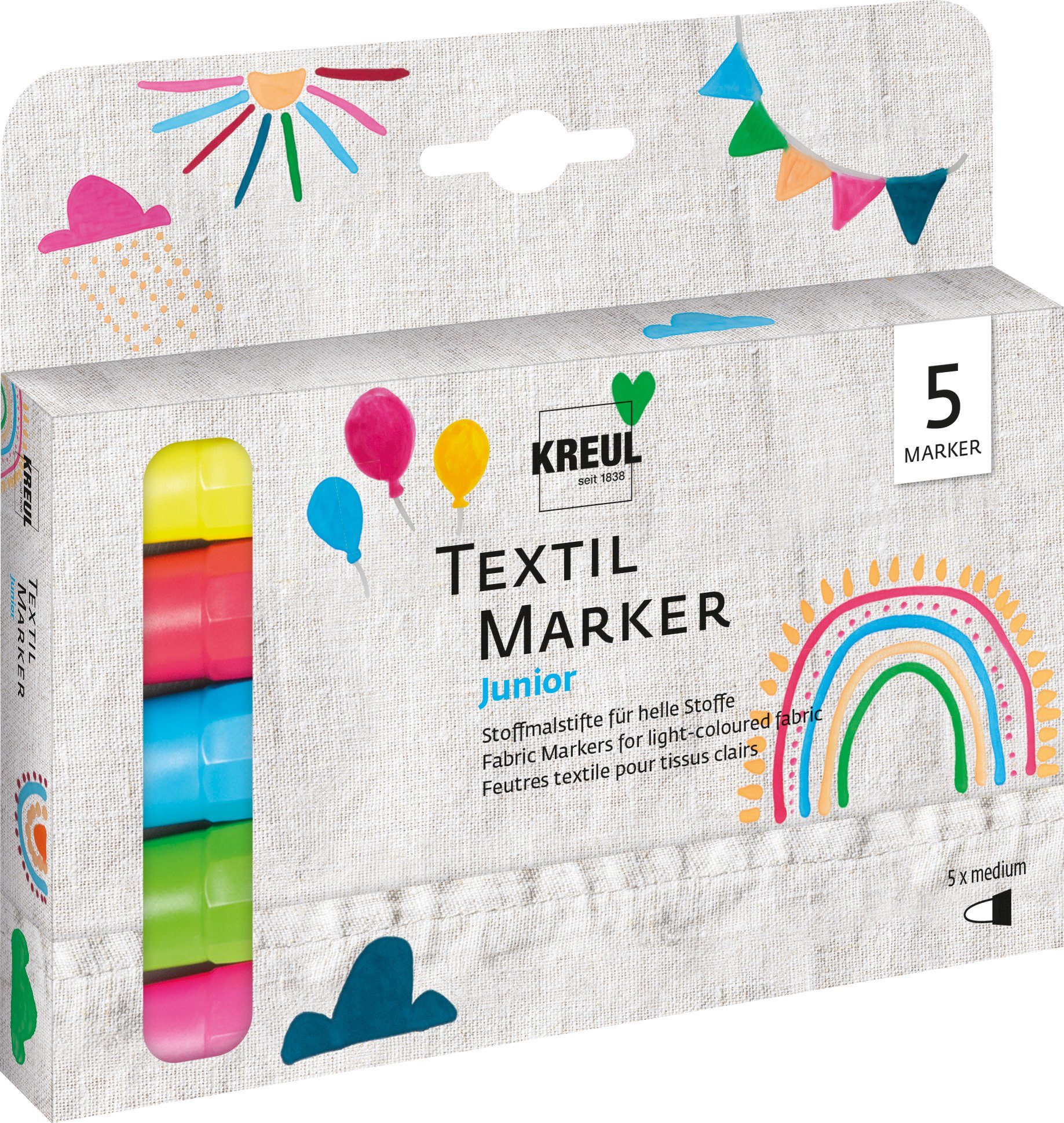 Kreul Textilmarker Textil Marker medium Junior, 5er-Set