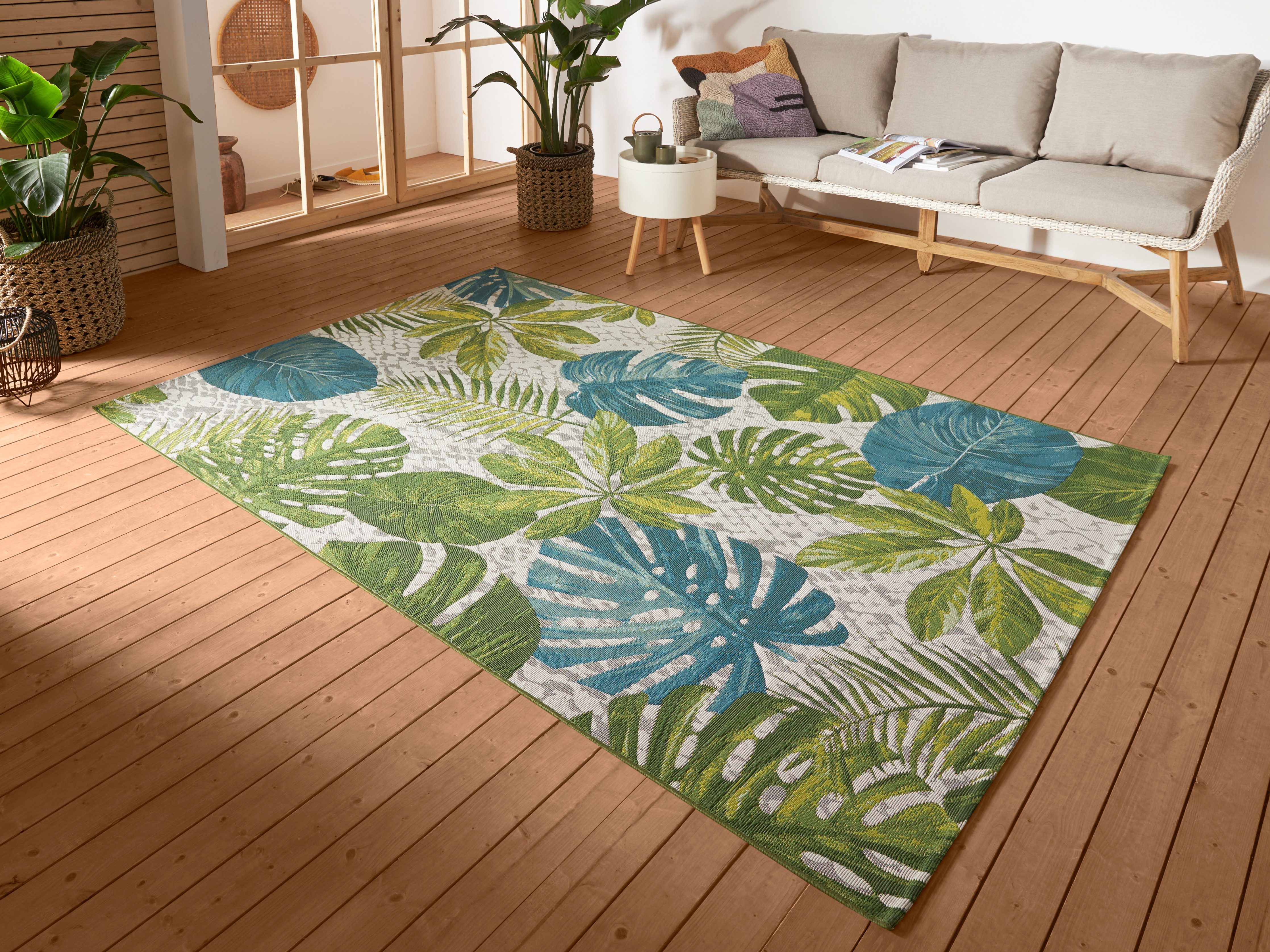 HANSE Home Outdoorteppich Tropical Leaves, rechteckig, Höhe: 3 mm, In-& Outdoor, Wetterfest, Balkon, Garten, Wohnzimmer, Floral, Palme