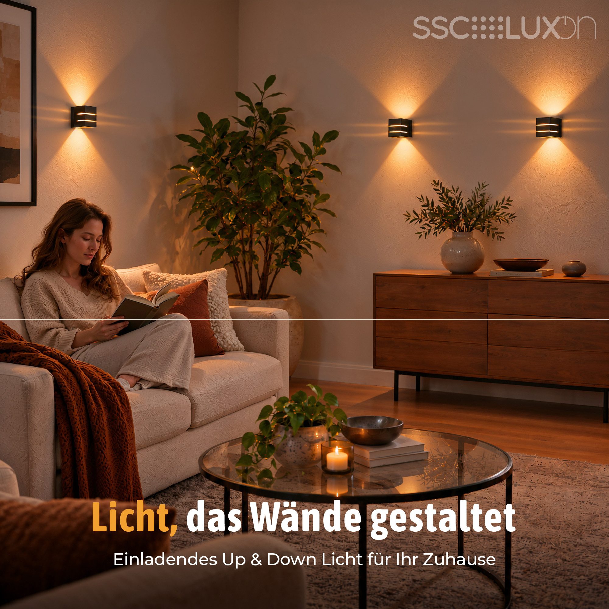 SSC-LUXon LED Wandleuchte Wandstrahler KOURA DUO Up & Down schwarz G9 3W warmweiß Glühbirne, Warmweiß