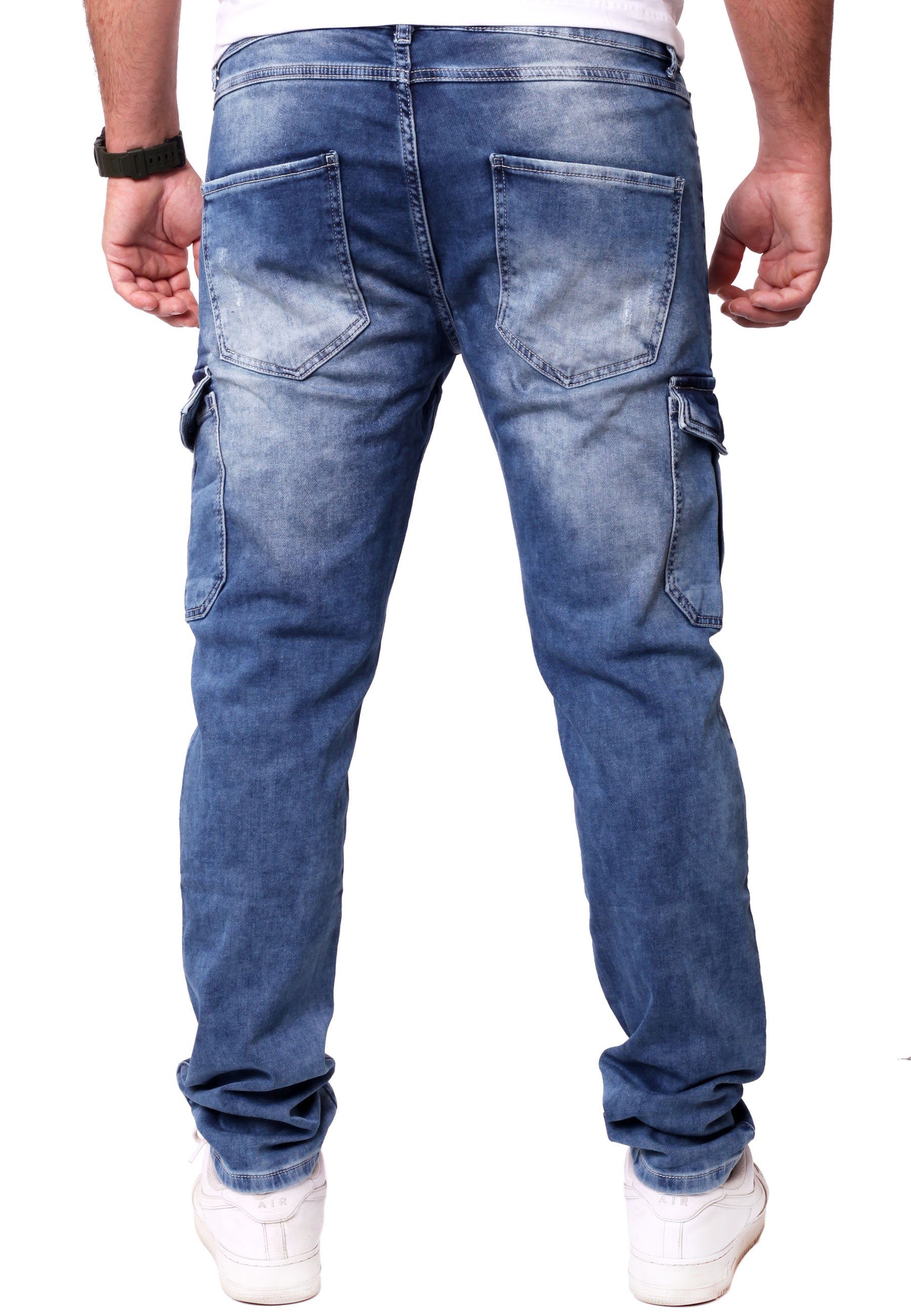 - Reslad Hose Jeans Jeansoptik Stretch Slim Reslad Sweatjeans Herren Cargo in Fit Cargohose Stretch-Jeans Cargo-Hose Sweathose