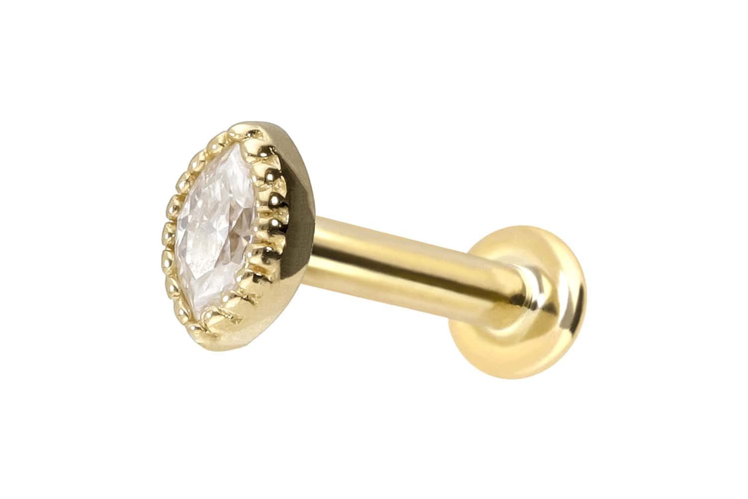PIERCINGLINE Piercing-Set 14 Karat Gold Labret mit Innengewinde MOISSANIT-OVAL (Labrets, 1-tlg)