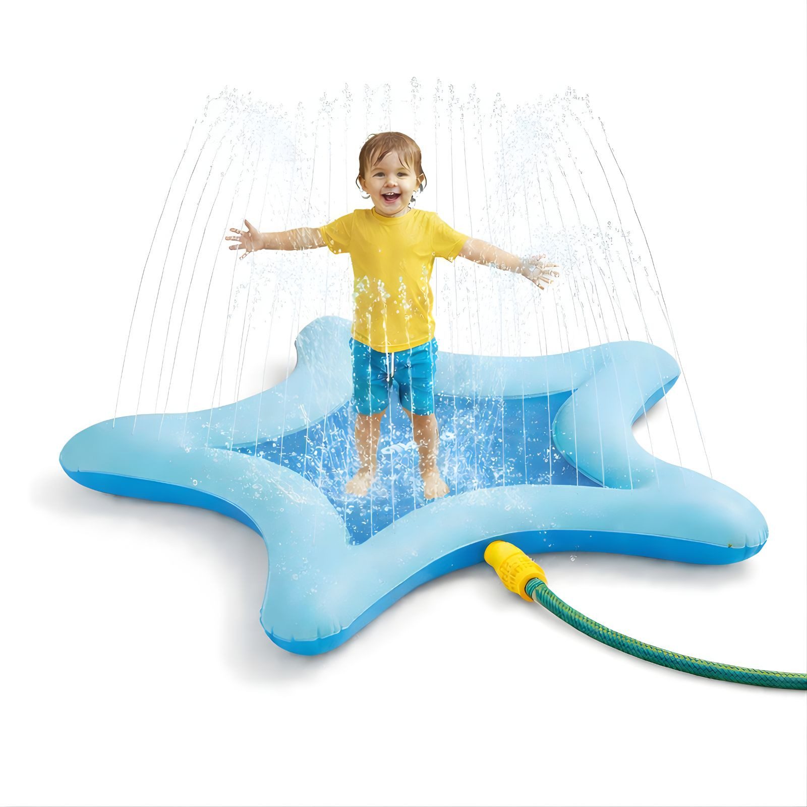 alldoro Spiel-Wassersprenkler Sternförmige Sprinklermatter für Kinder mit Spritzfunktion Ø 100 cm, Splash Pad Wasserspielmatte für draußen, inkl. Gartenschlauch-Adapter