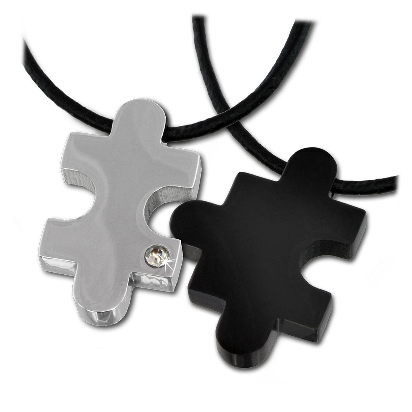 Amello Edelstahlkette Amello Puzzle Halskette silber und schwarz (2-tlg., Halskette), Halsketten (Puzzle) ca. 50cm + 5cm Verlängerung, Edelstahl (Stainless
