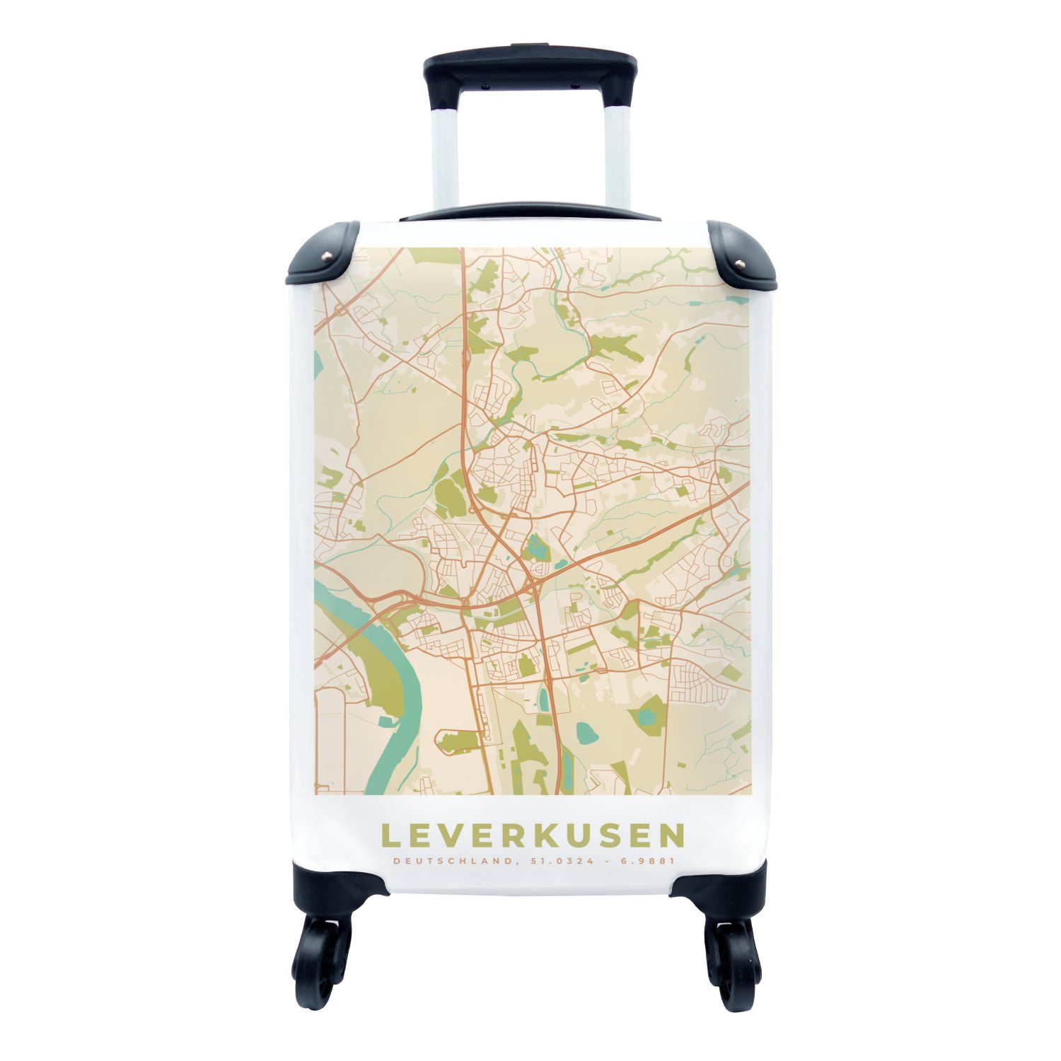 Reisekoffer rollen, - für Ferien, Karte, Rollen, mit Leverkusen Stadtplan Trolley, Handgepäck 4 - - Reisetasche Handgepäckkoffer MuchoWow Vintage