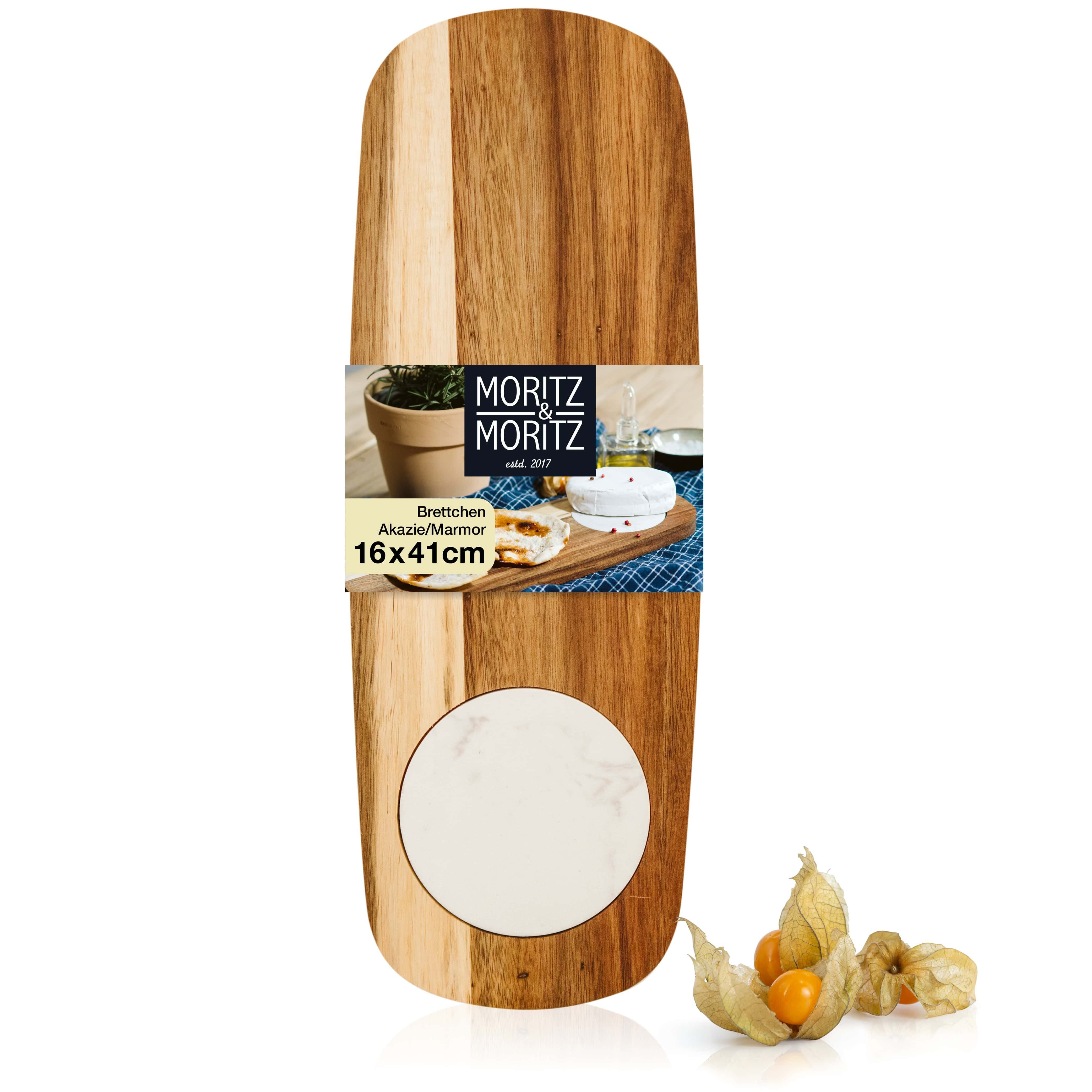 Moritz & Moritz Servierbrett Servierbrett Holz mit Marmor-Teller, Akazienholz/Marmor, (16x41 cm, 1-St), zum Anrichten und Servieren von Käse u.v.m.