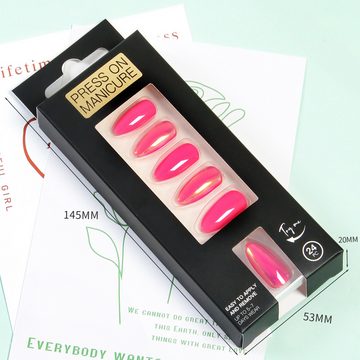 HYTIREBY Nagellack-Set Künstliche Nägel,inklusive Nagelkleber, Minifeile,Barbie-Rosa, 24-tlg., High-End-Maniküre-Set, Premium-Kunstnägel