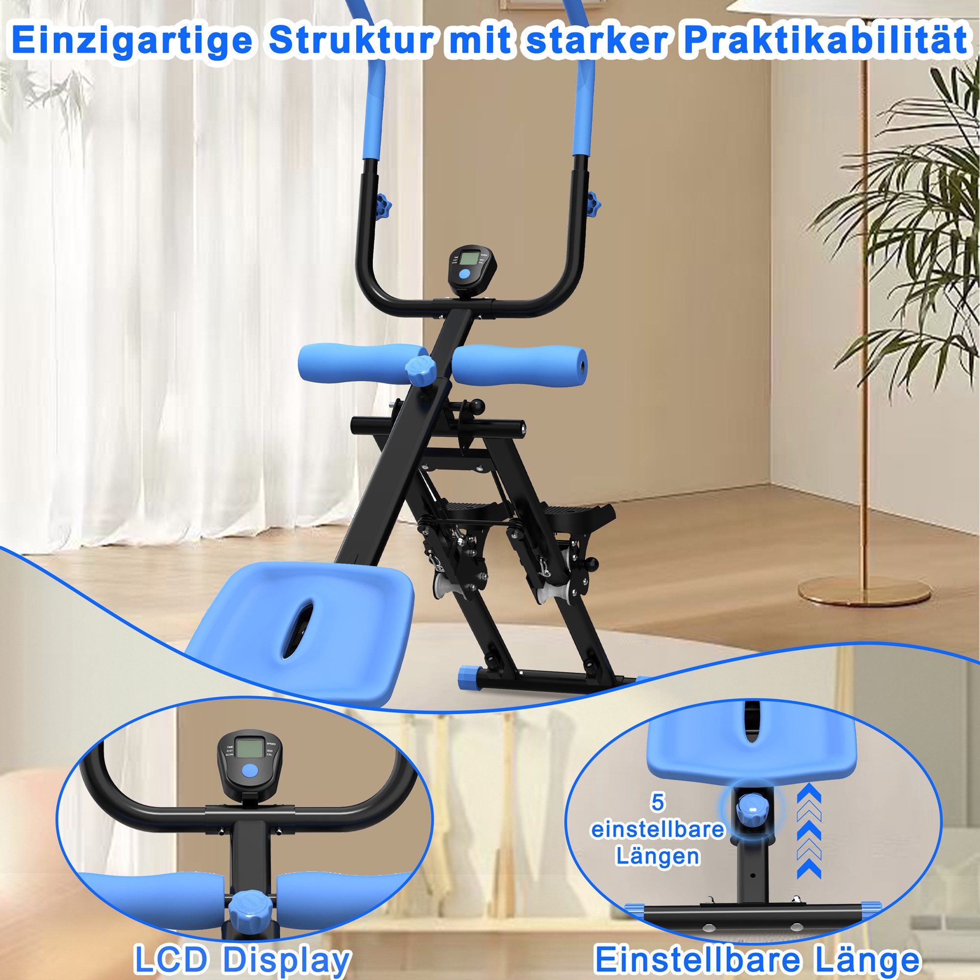 BBG Bauchtrainer 2-in-1 Treppenstepper Bauchtrainer für Zuhause, faltbares Ganzkörper-Trainingsgerät aus Stahl Q235 für Home Gym