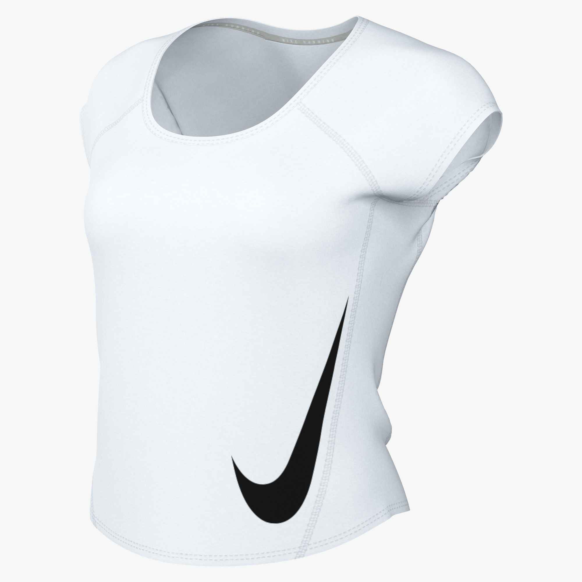 Nike Lauftop W NK TEMPO SWOOSH RUN DF SS mit Rundhalsausschnitt, normale Länge, ohne Verschluss, aus Polyester