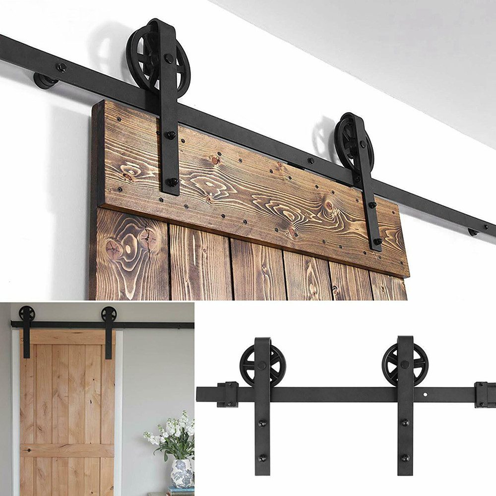 JEOBEST Schiebetür 183/200cm Schwarz, für 1 Holztür, (1St. Schiebetürsystem), Mittlere Rolle
