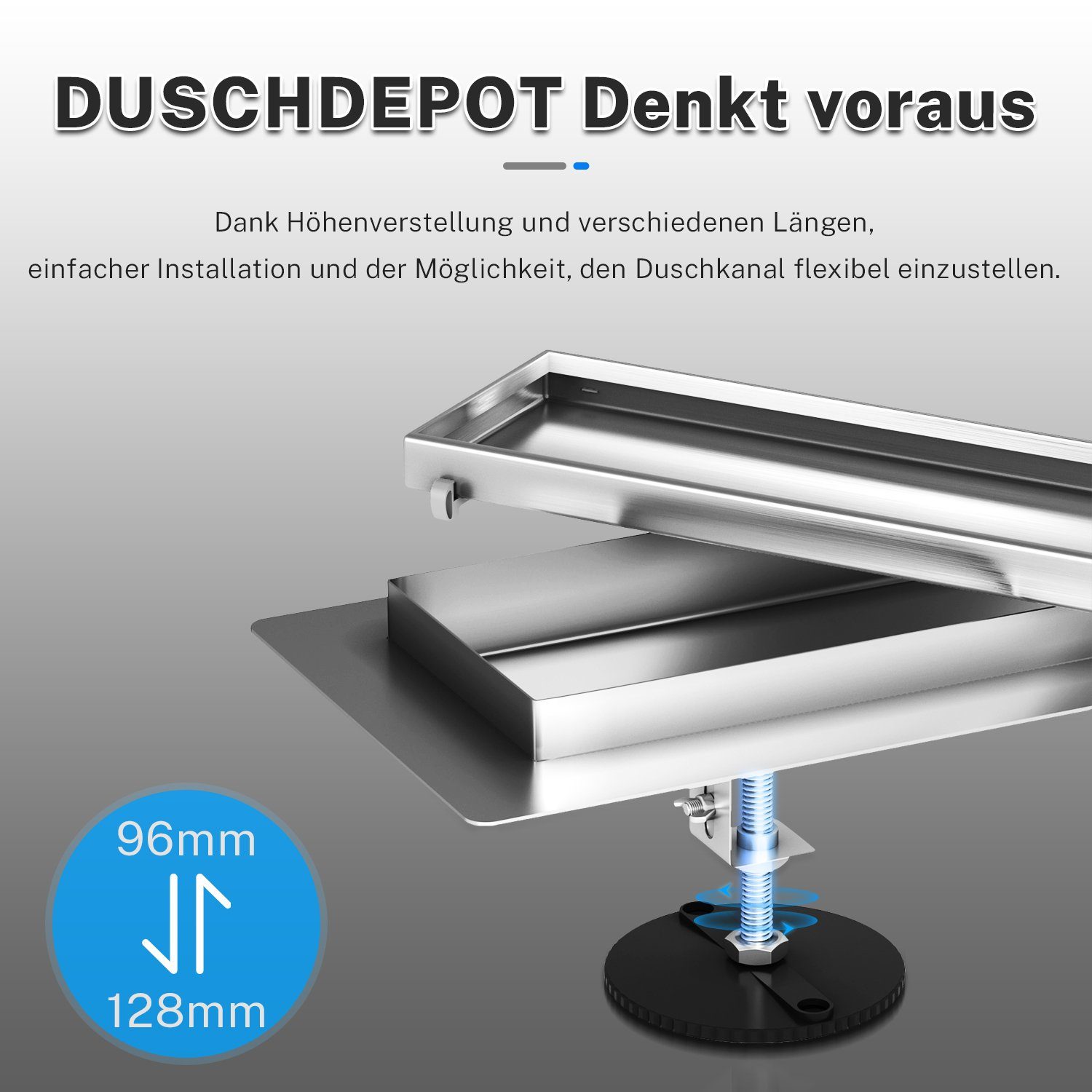 SONNI Duschrinne Edelstahl Duschrinne 100 cm komplettset befliesbar Bodenablauf Flach, Abflussrinne Siphon Ablaufrinne Bad