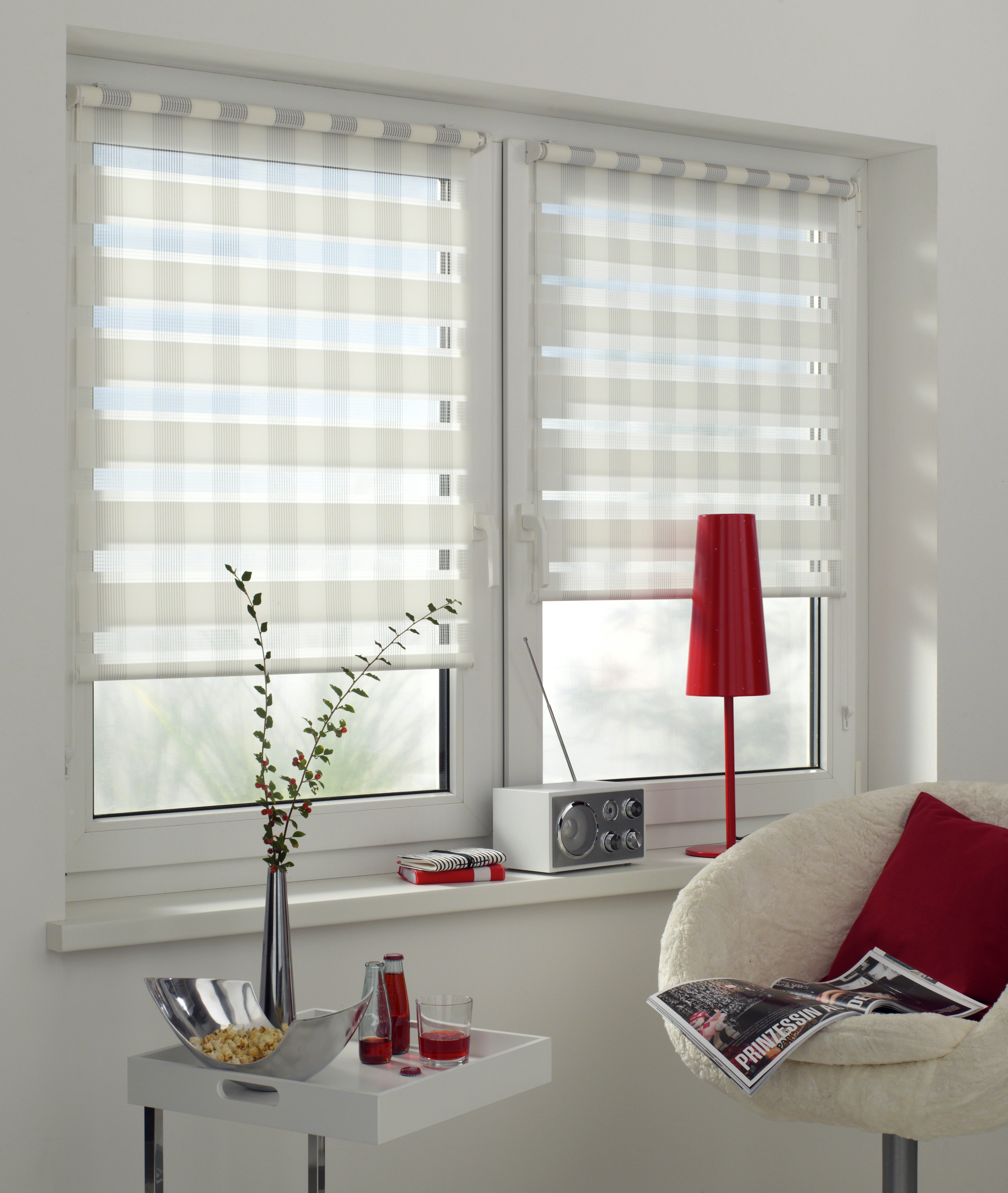 Seitenzugrollo Mini Doppelrollo Karo, GARDINIA, Lichtschutz, mit Bohren/ohne Bohren, freihängend, segmentweise gewebter Stoff