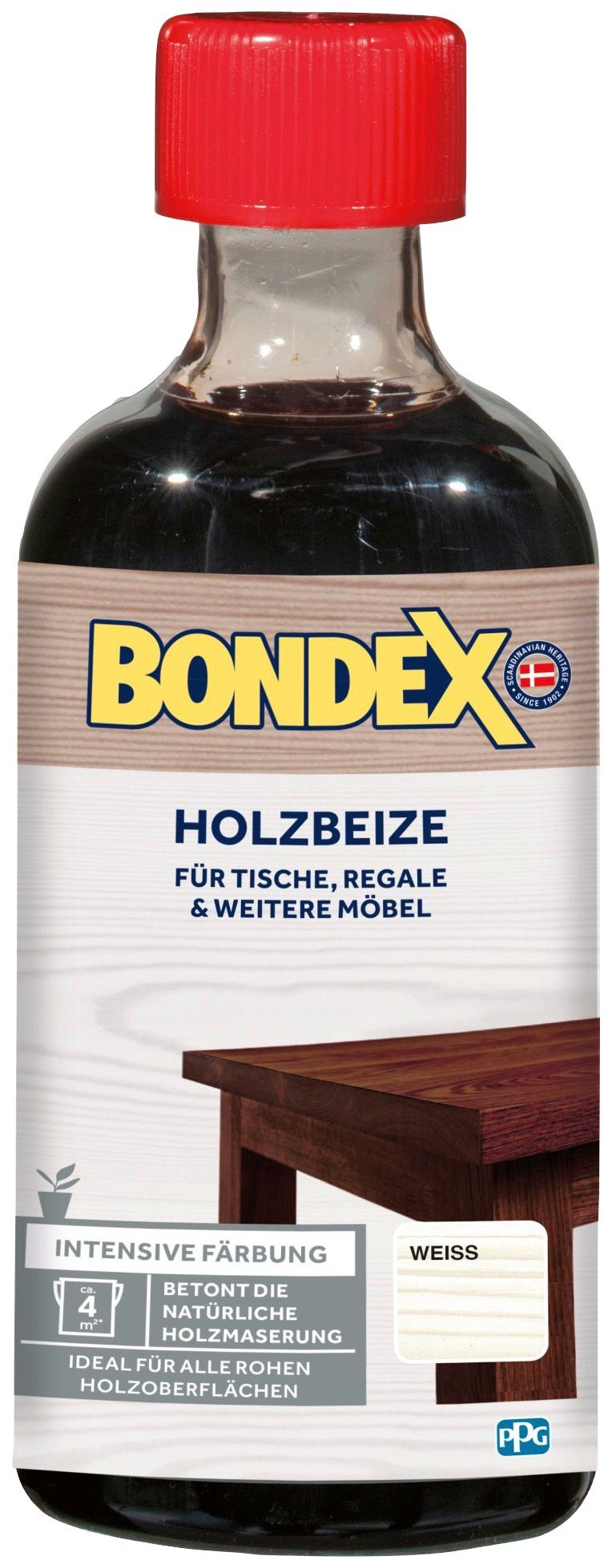 Bondex Lasur HOLZBEIZE, für Tische, Regale & weitere Möbel, intensive Färbung, 0,25 l weiß