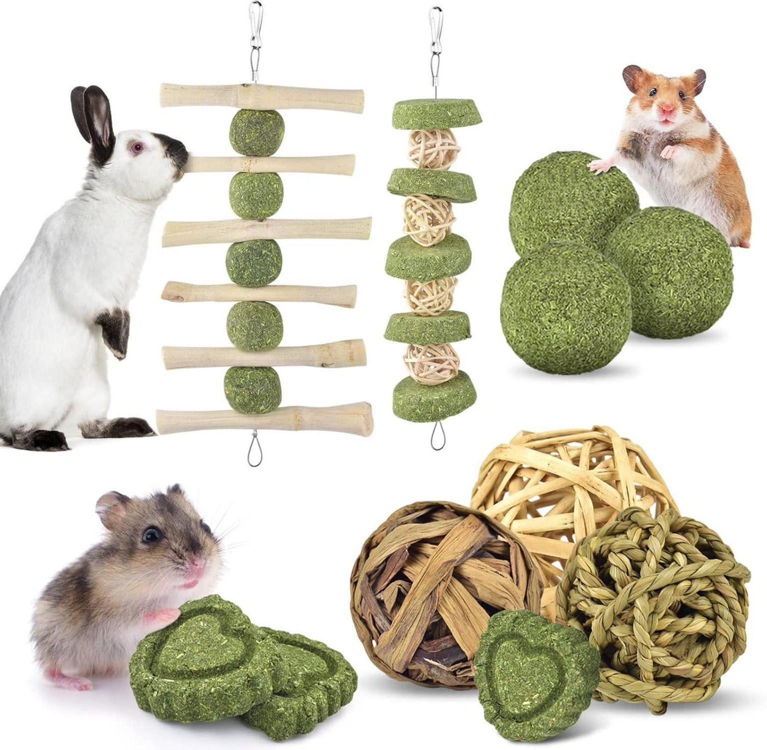 Kleintierkäfig Kaninchen Kauspielzeug 11 Stück Holz Spielzeug Apfel Kauen Grasball