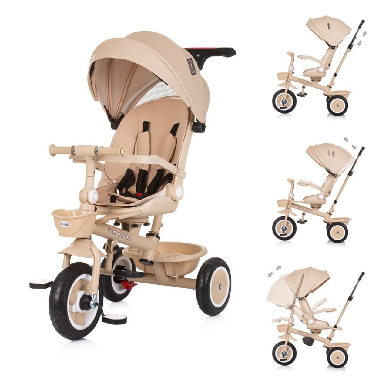 Chipolino Dreirad Tricycle Marathon 2 in 1, Dreirad, Sitz umkehrbar, Gummiräder, Dach