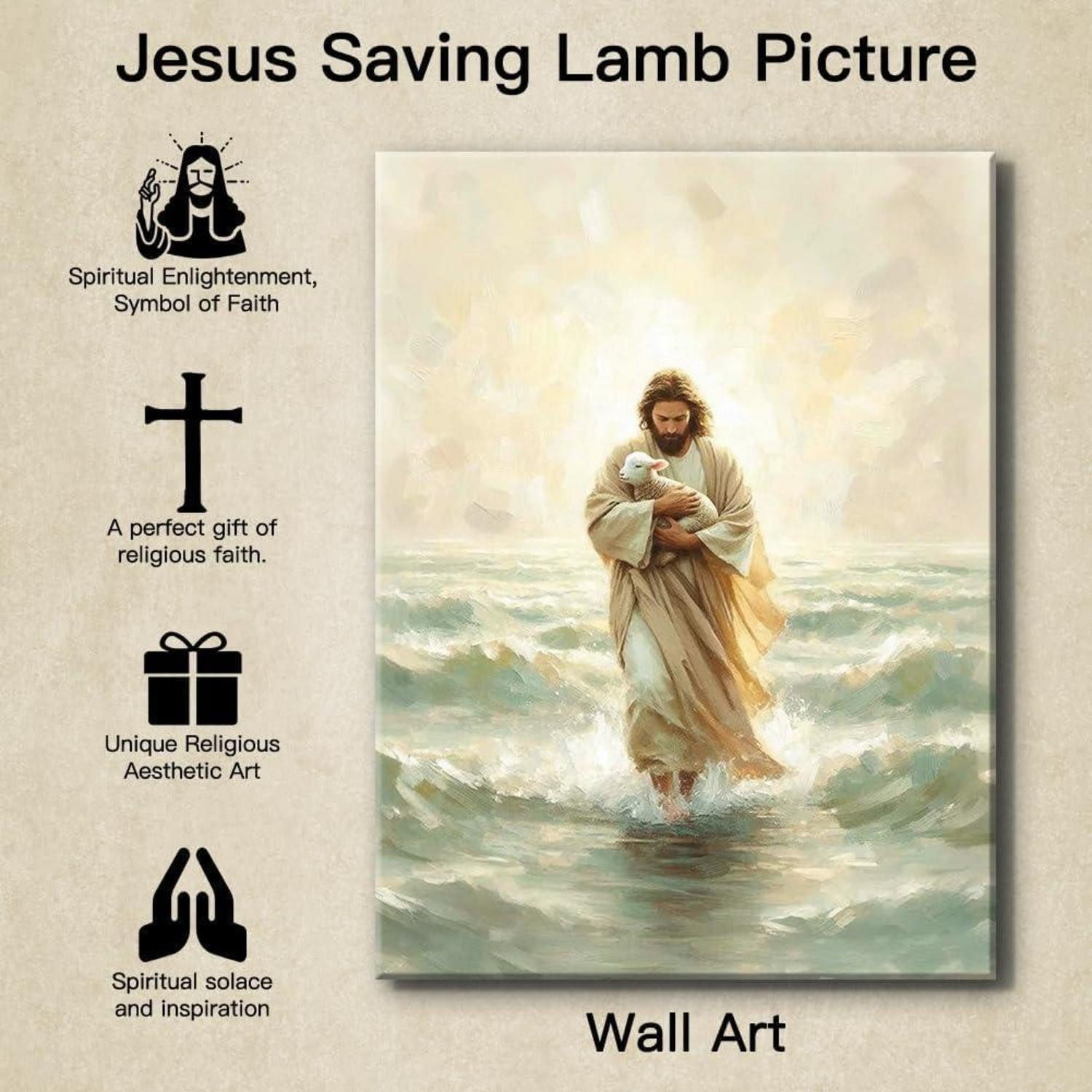 LuxusKollektion Mehrteilige Bilder Leinwandbilder 3 Teilig Jesus Lamm Jesus bewacht das Lamm 30x40cm, (1 St) – Bild 5 von 5