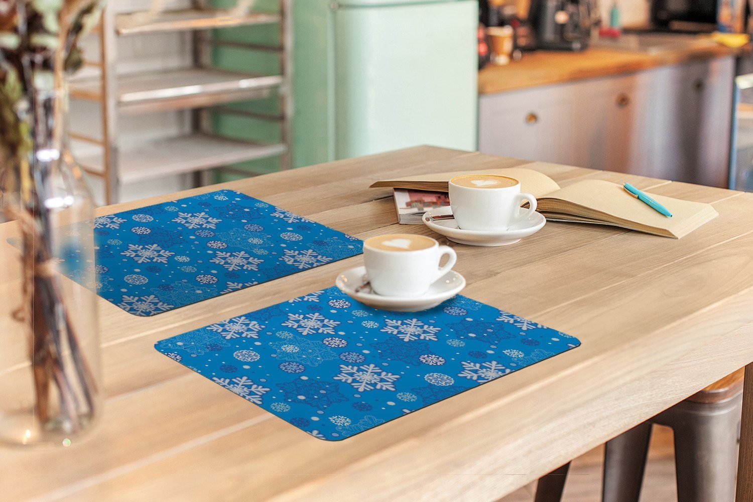 MuchoWow Platzset Schneeflocke - Winter - Weihnachten - Muster, (6-St), Platzsets, Tischset, Abwaschbar, Tischsets, Platzdeckchen
