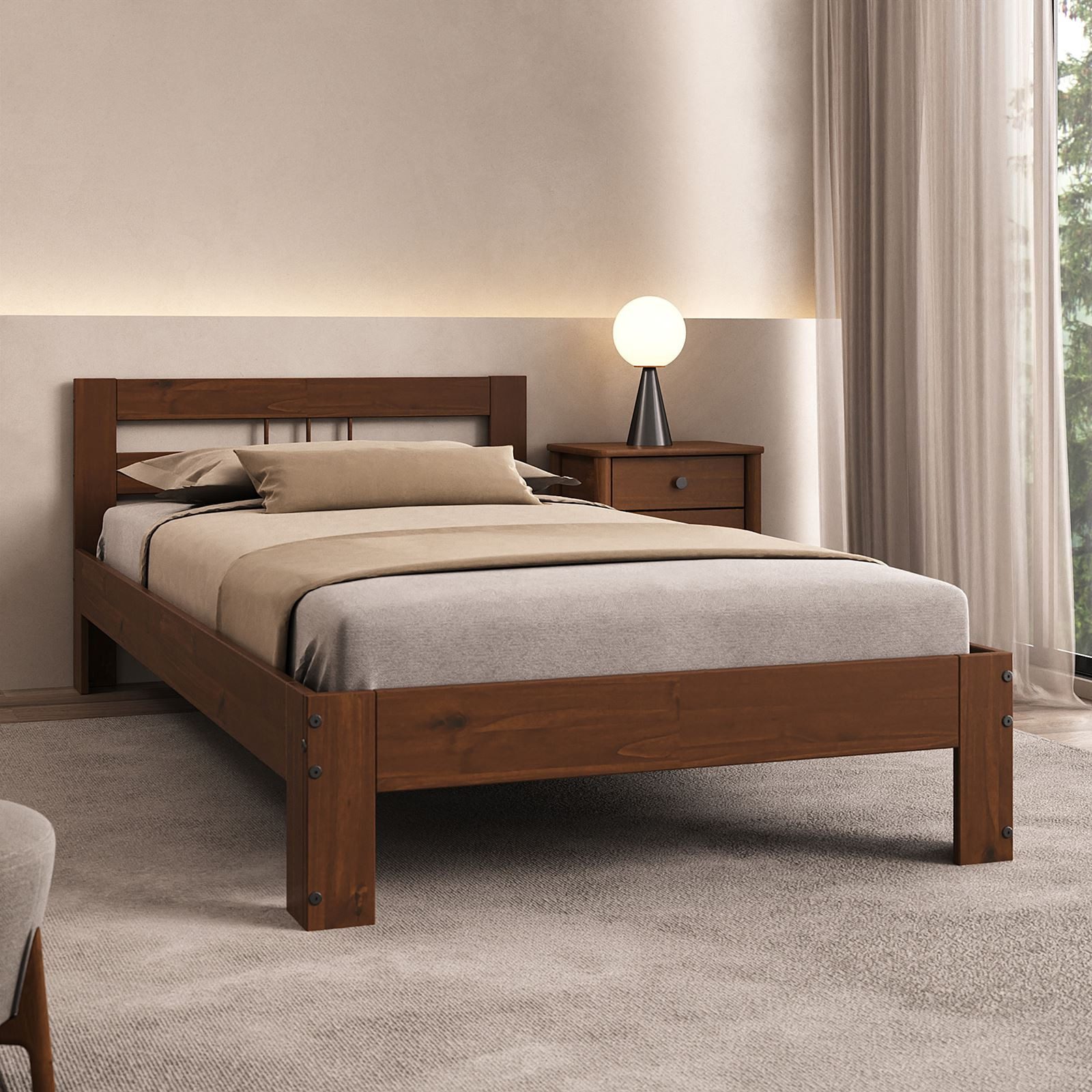 IDIMEX Massivholzbett THEO, Einzelbett aus Massivholz 90x200 cm- kastanie günstig online kaufen