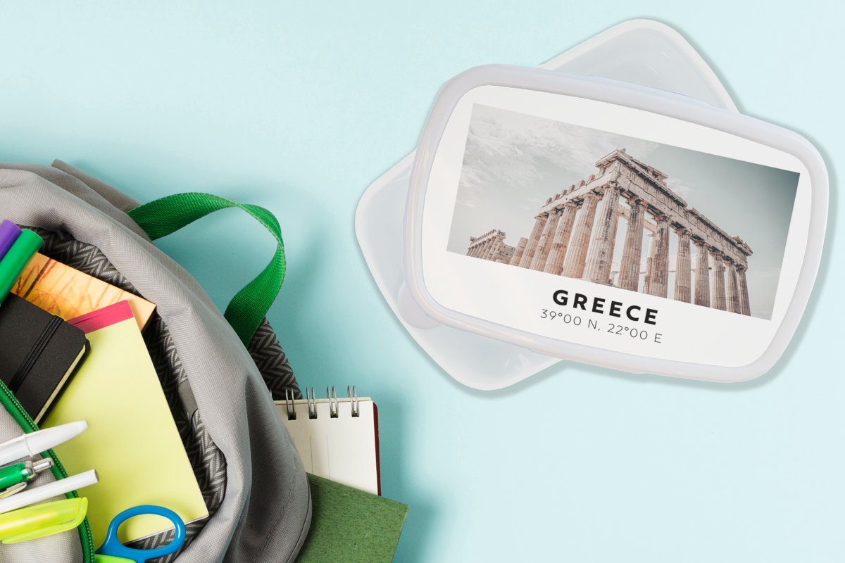 MuchoWow (2-tlg), für Erwachsene, Parthenon Jungs für - und Brotbox Brotdose, und Kinder - Lunchbox weiß Griechenland Mädchen Athen, Kunststoff,