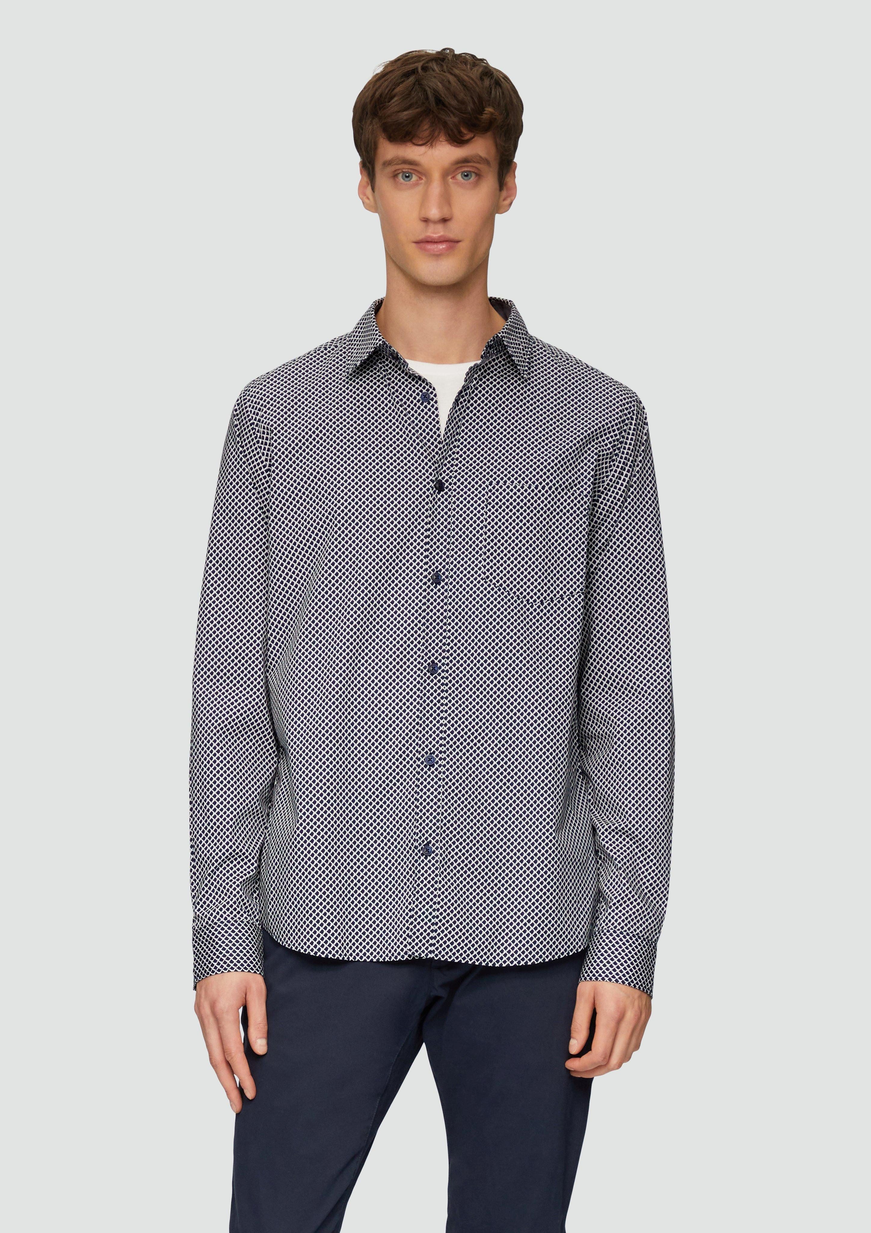 Langarmhemd Slim Fit: Gemustertes Hemd aus Baumwollstretch