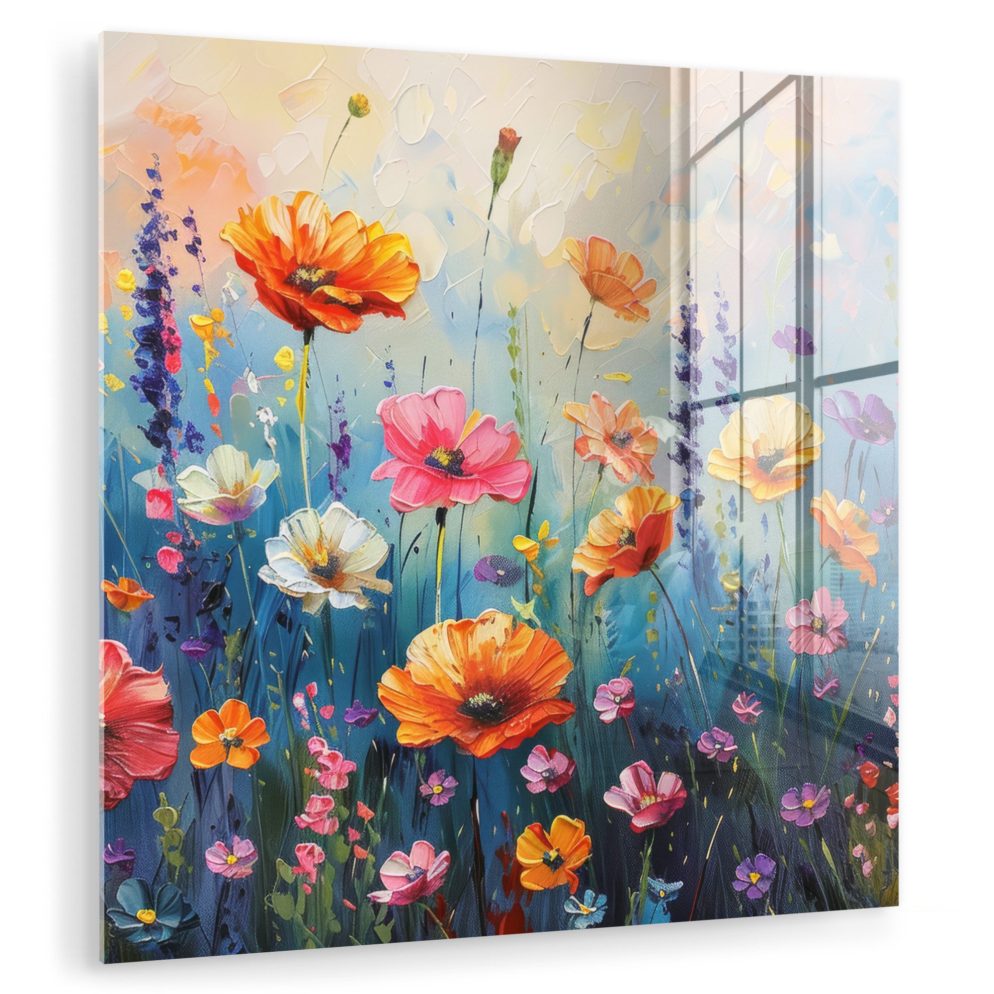MuchoWow Acrylglasbild Blumen - Natur - Aquarell - Kunst, Inkl. Aufhängung, Bilder auf Glas Wandbild, Wanddeko Wohnzimmer Badezimmer, 20x20 cm