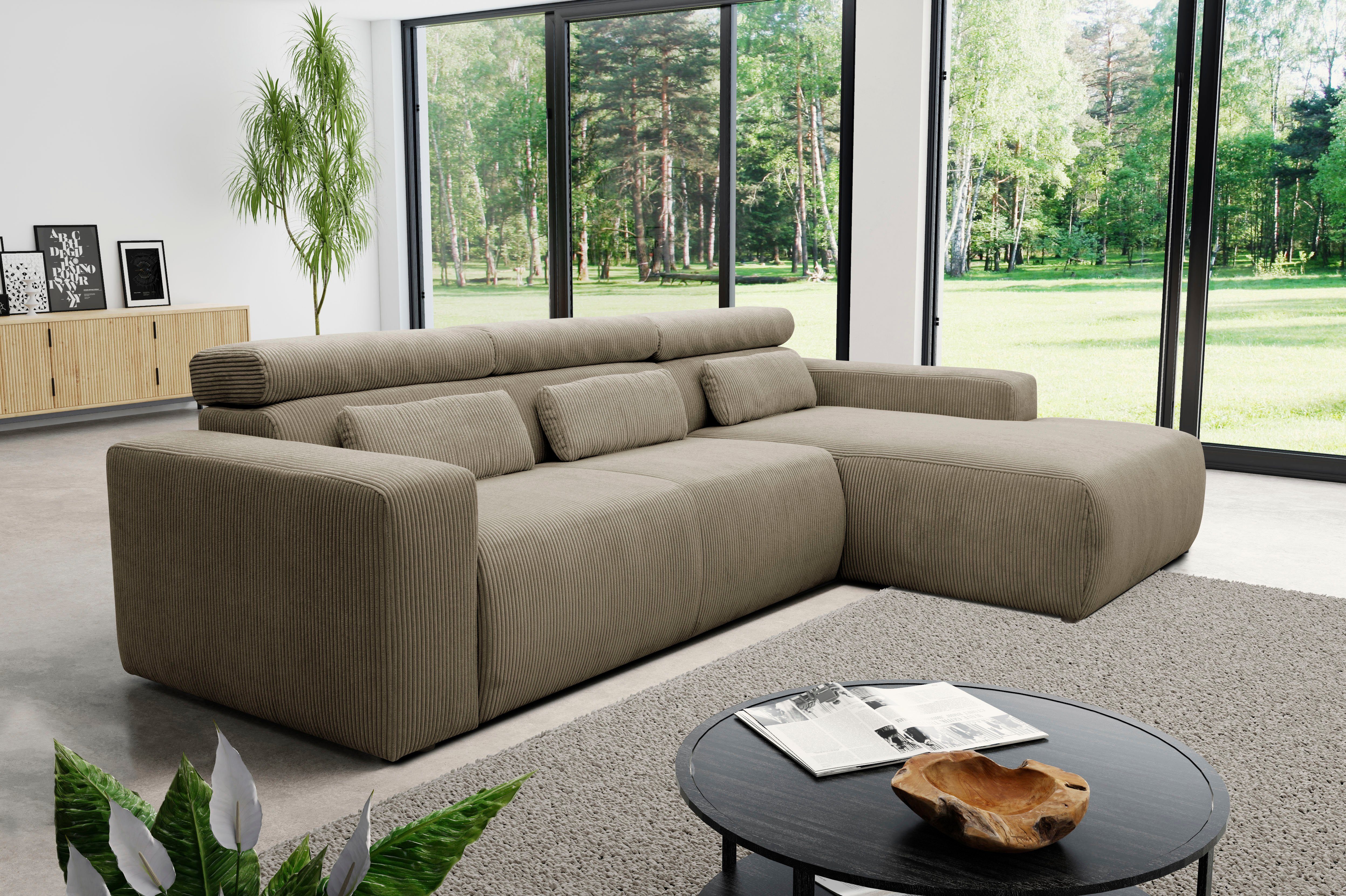 DOMO collection Ecksofa Brandon große Ausführung B/T/H: 289/177/80 cm, auch in Leder und Cord, mit Kopfteilverstellung, wahlweise Sitztiefenverstellung, L-Form