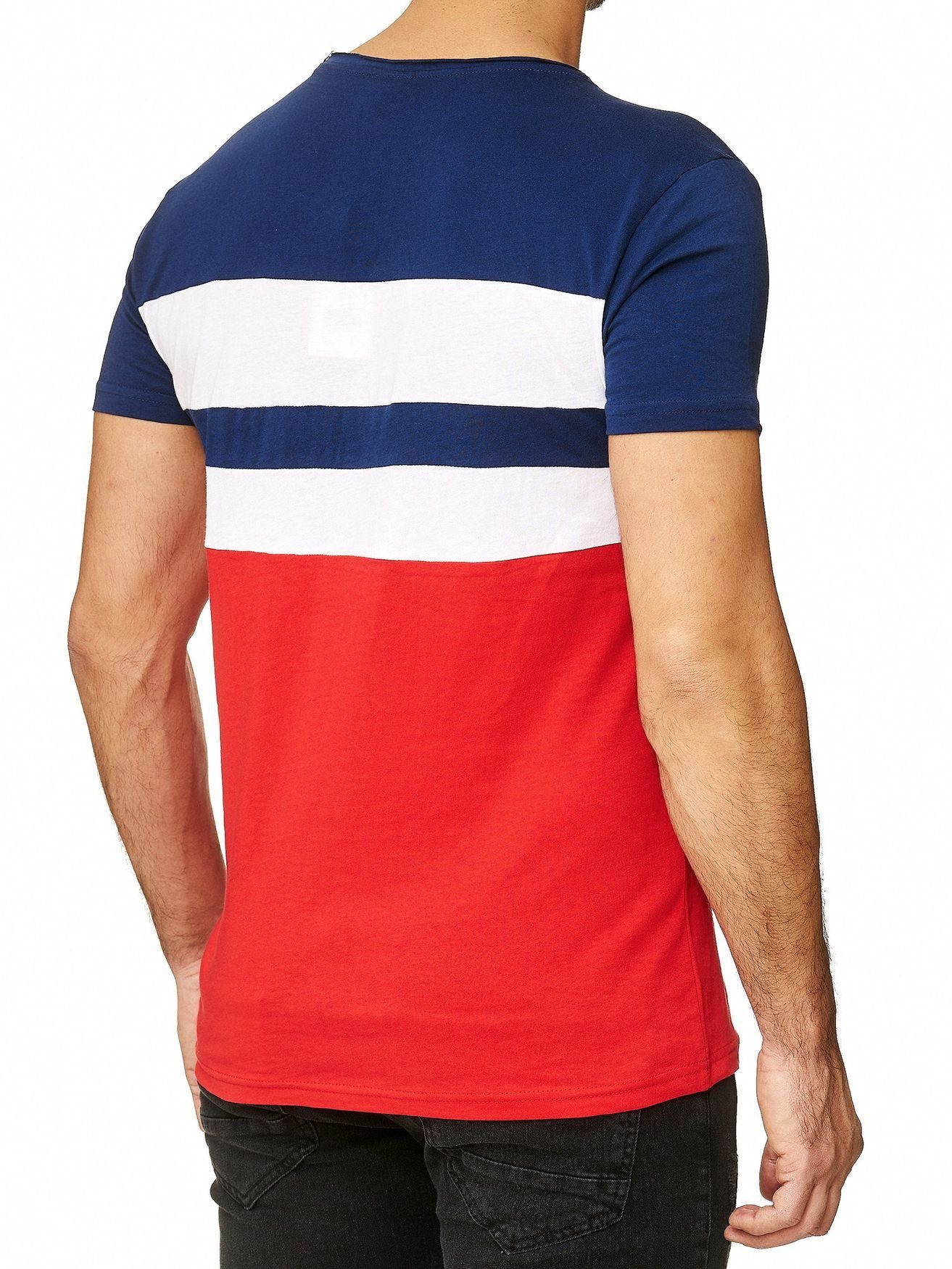 T-Shirt Rot SUBLEVEL (1-tlg) T-Shirt 2670 Streifen O-Neck Farbig Colorblock in