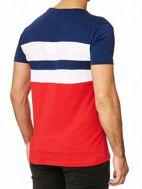 SUBLEVEL T-Shirt T-Shirt Farbig Streifen Colorblock O-Neck (1-tlg) 2670 in Rot