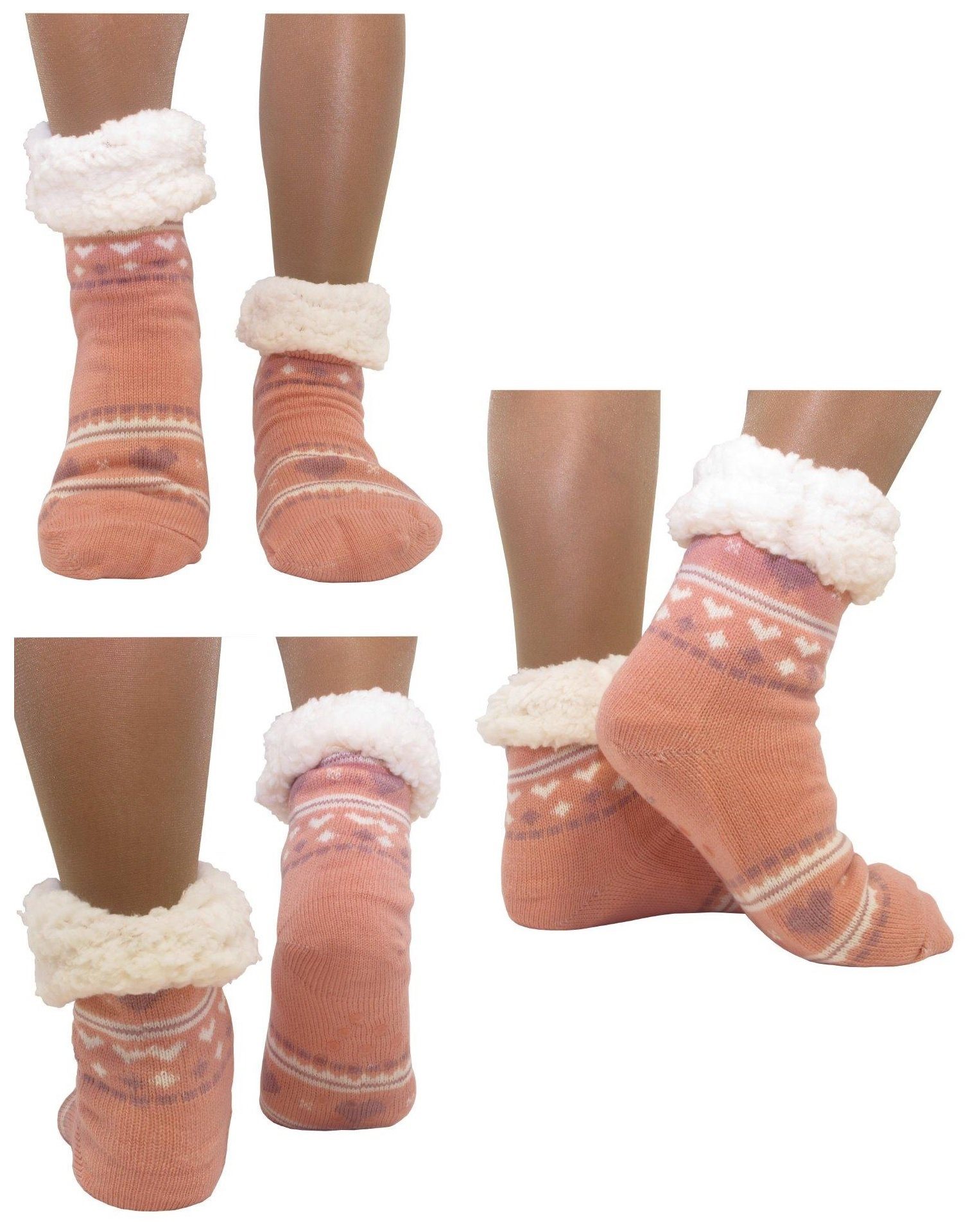 Kuschelsocken Hüttensocken Haussocken Hüttenschuhe Herz ABS Teddy Farbe: rosa - 226