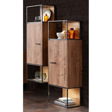 Lomadox Hängevitrine MINNEAPOLIS-55 Haveleiche Cognac mit anthrazit inkl. LED-Beleuchtung ca 45/156/38 cm