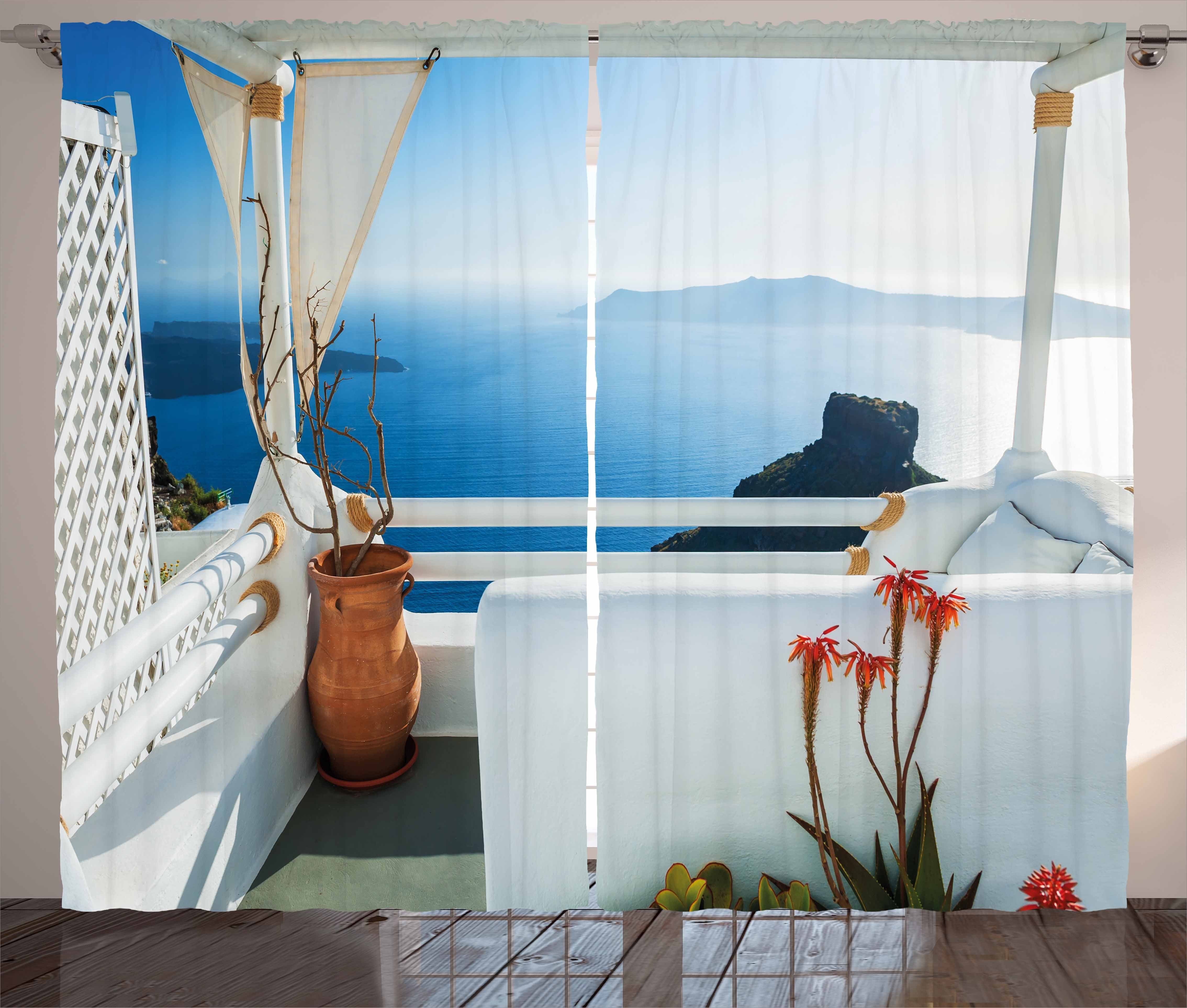 Abakuhaus, Haken, Vorhang griechisch und Gardine Sunset Schlafzimmer Kräuselband Schlaufen Santorini mit