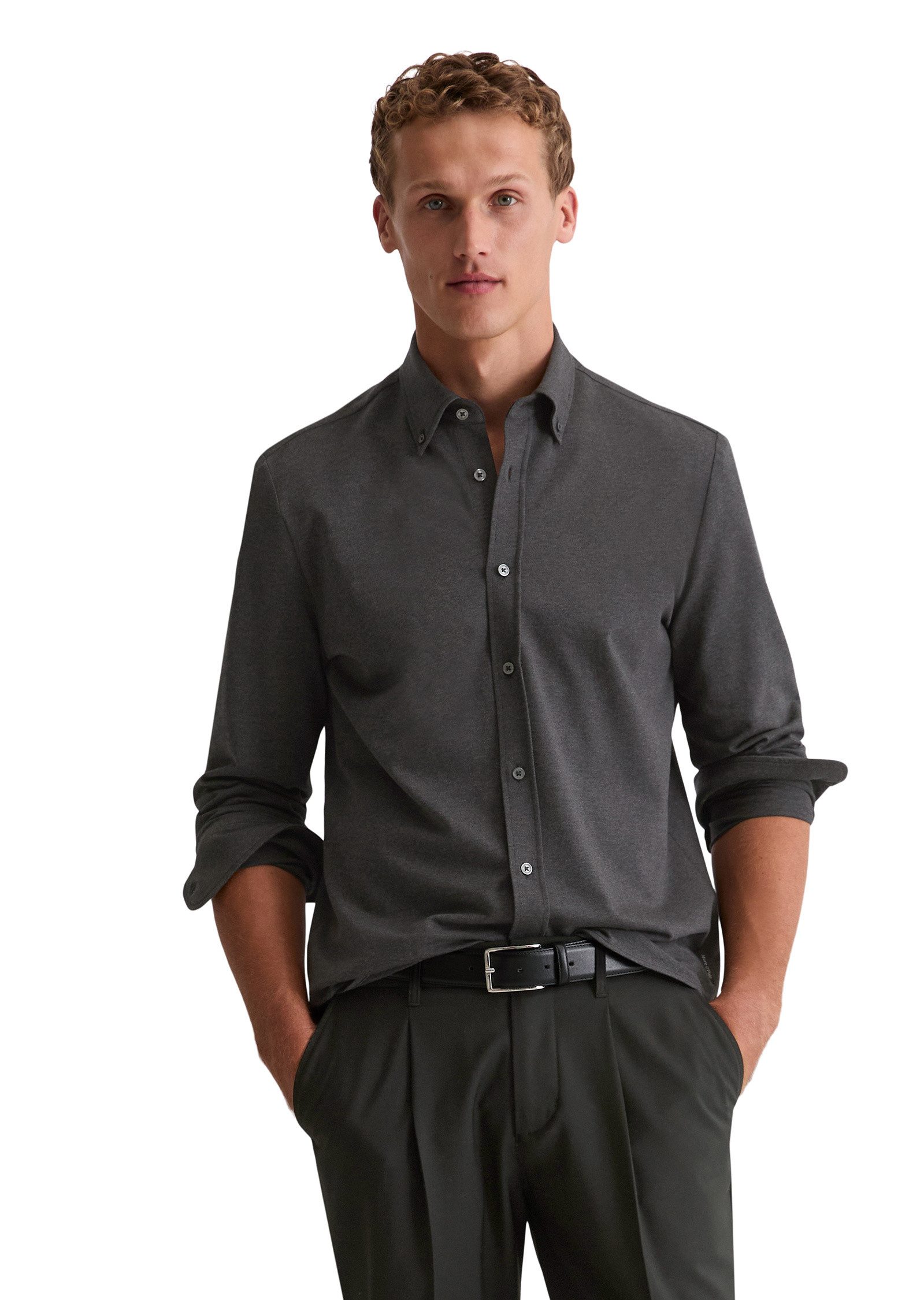 Marc O'Polo Langarmhemd aus kompakter Bio-Baumwolle