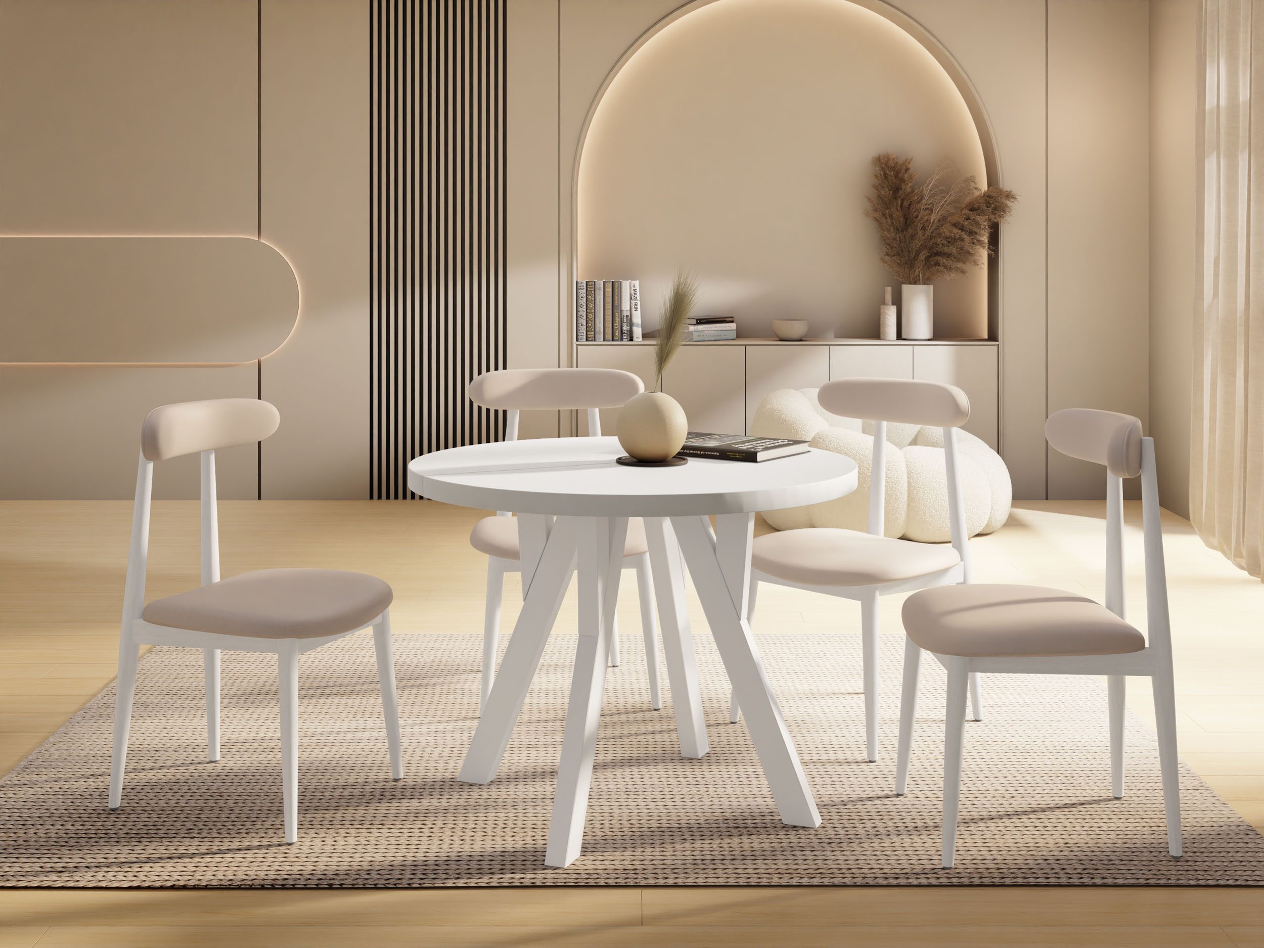 WFL GROUP Esstisch Vero ausziehbar verlängerbar rund modern mit Weißen Holzbeinen (MADE IN EU, XXL Groß – 80/90/100 cm ausziehbar auf 130/190/200/300 cm), platzsparender Tisch für kleine Küche, Esszimmer oder Wohnzimmer