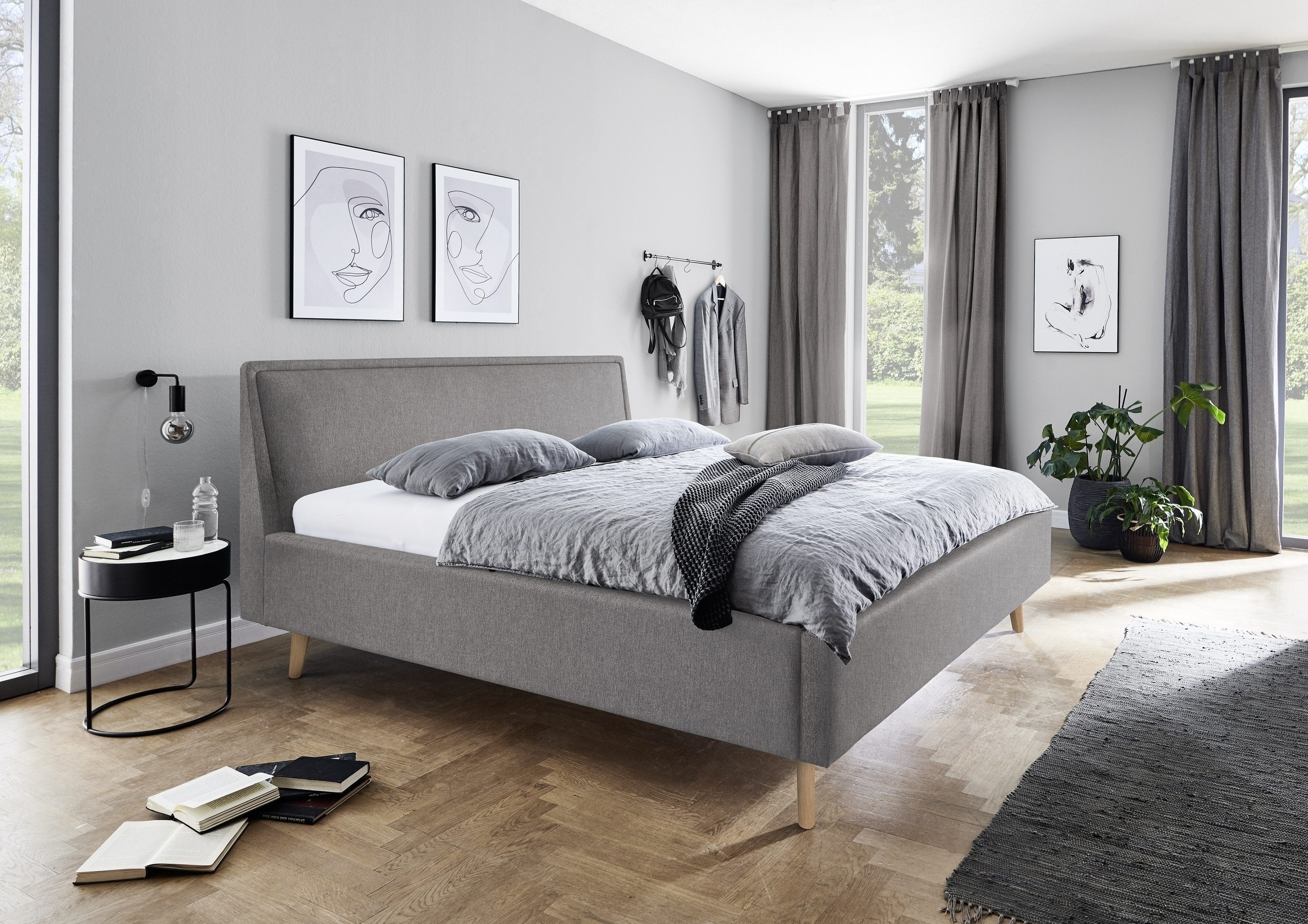 freiraum Polsterbett Frieda, Liegefläche 160x200 cm, hellgrau, Stellmaß: 176x105x224cm (BxHxT)