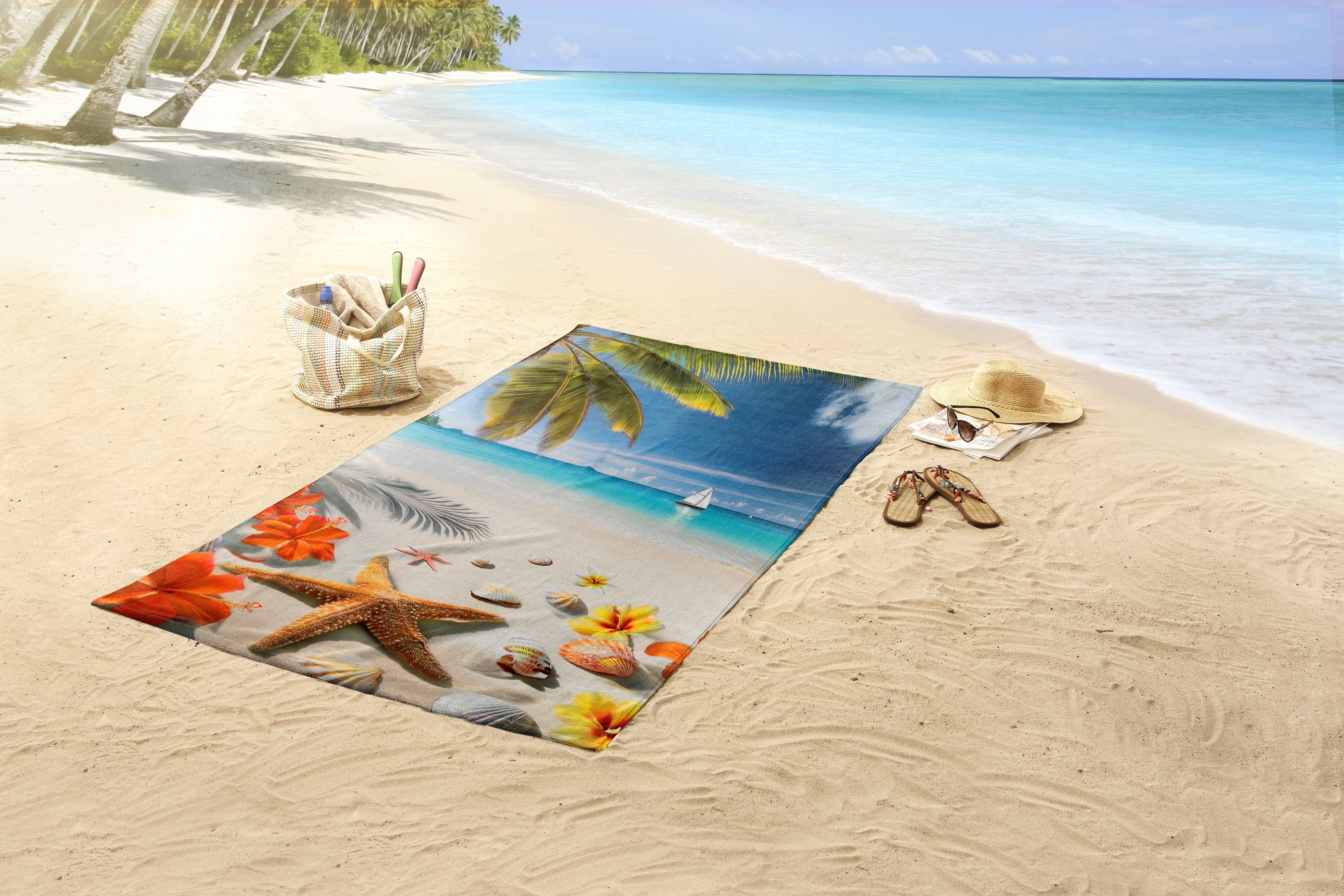 good morning Strandtuch Havana, Velours (Packung, 1-St), Mikrofaser, Velours, Strandtuch, saugfähig, 100x180, tropisch, strand