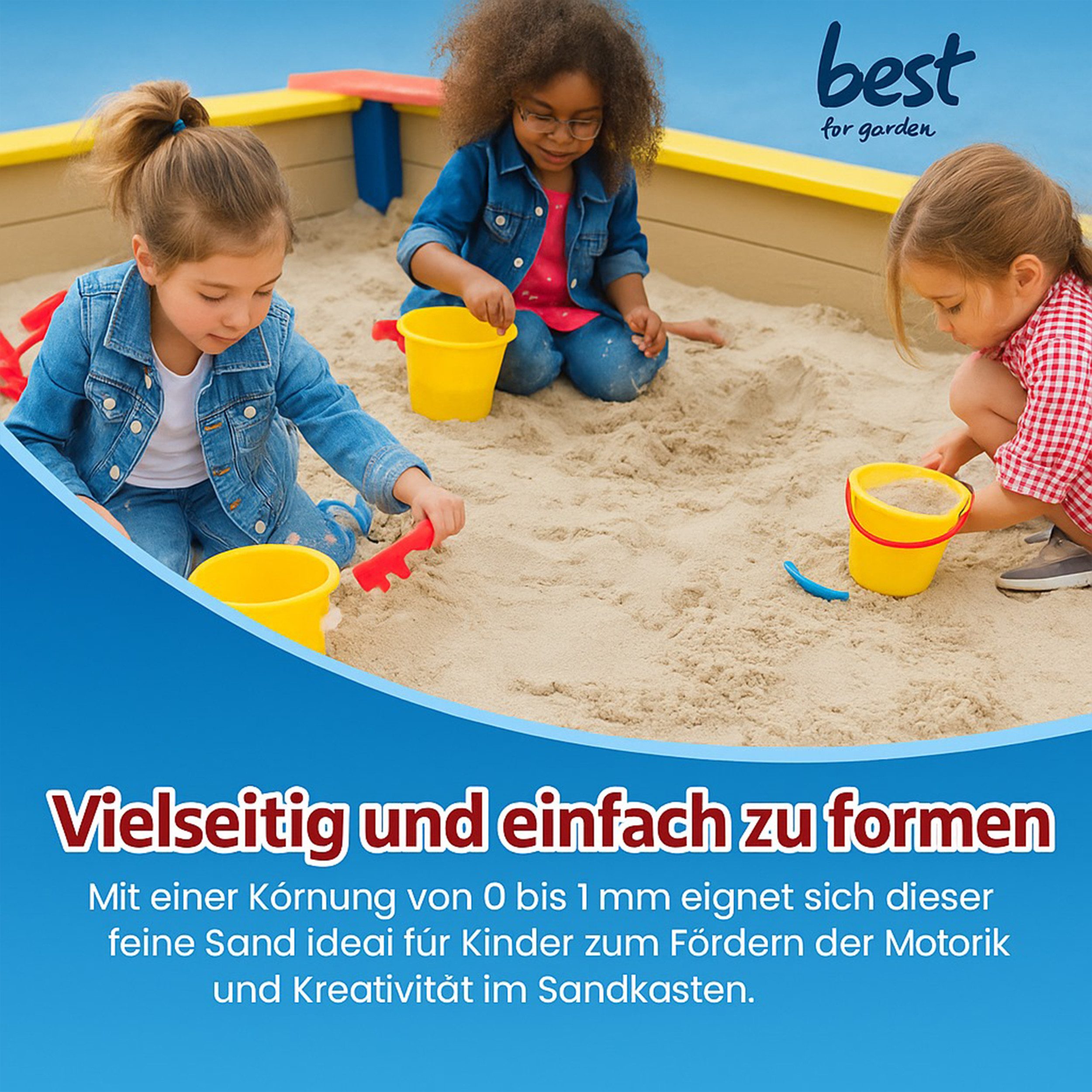 Best for Garden Spielsand 25 kg Feiner Spielsand – Natürlicher Quarzsand für sicheren Spielspaß (25kg Packung), Quarzsand für Sandkasten Dekosand