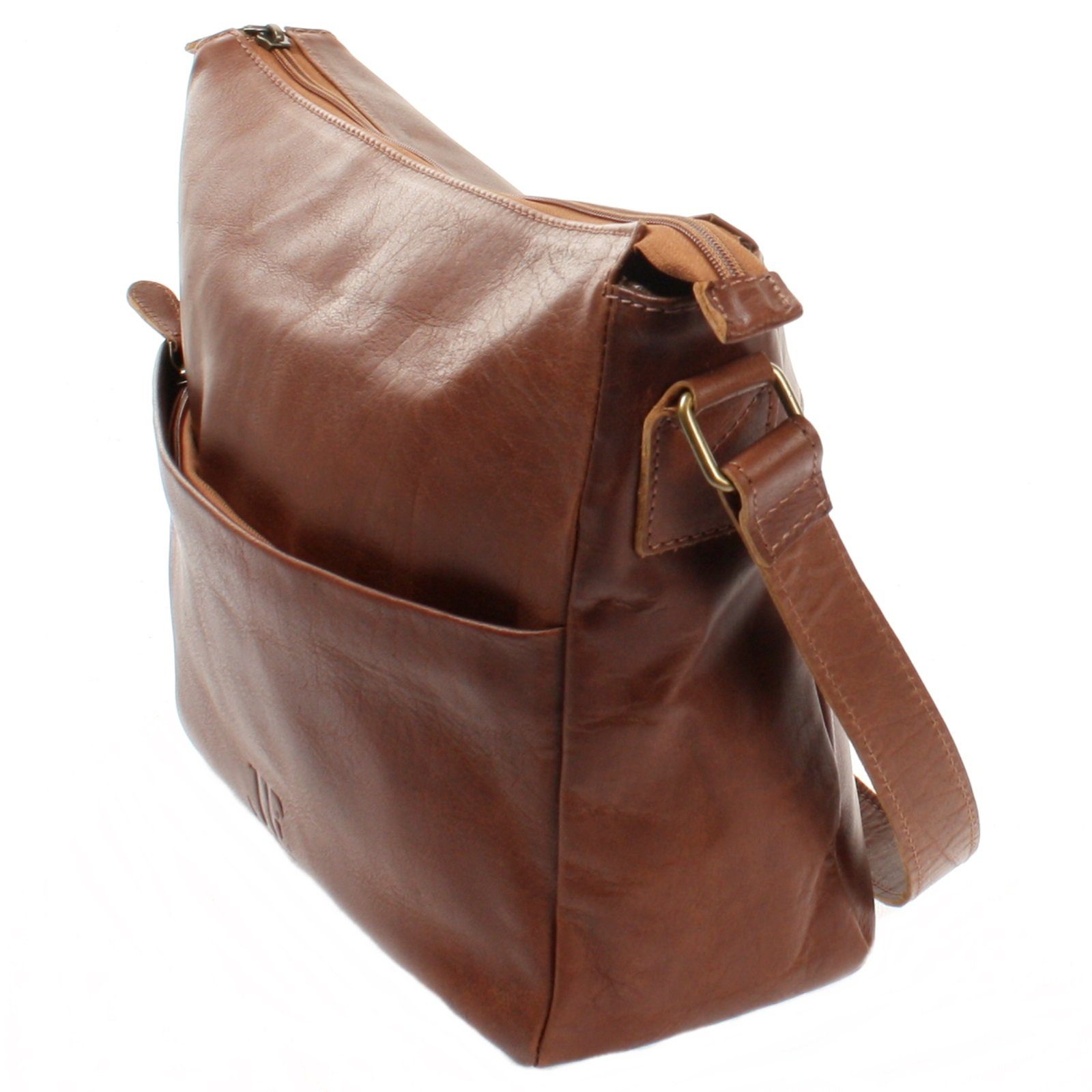 LECONI Umhängetasche Handtasche Ledertasche Damen Herren Schultertasche Leder LE0067, Büffelleder – Vorder- & Rückfach mit Reißverschluss – 34×26×11 cm