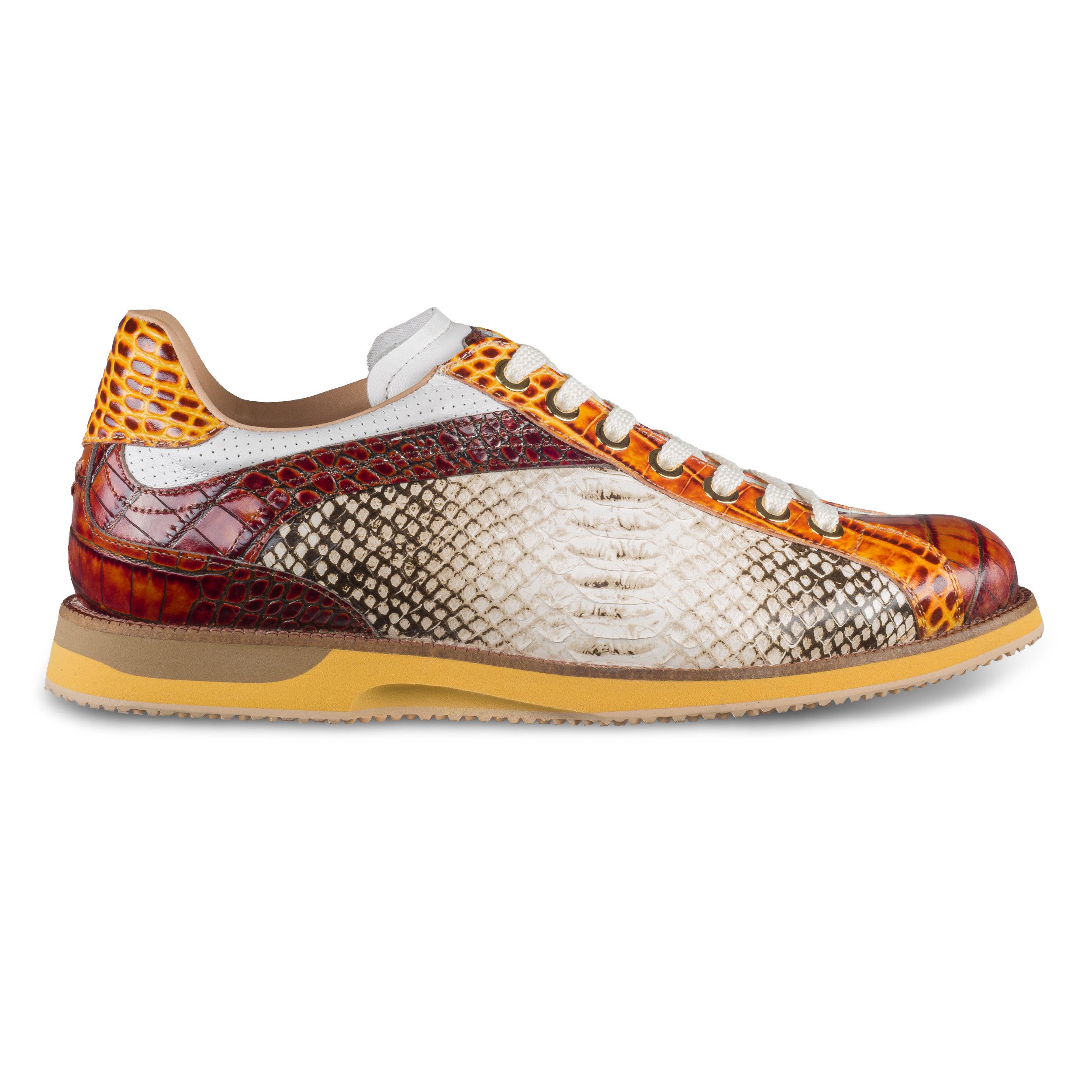 Lorenzi Lorenzi Sneaker Herren braun/weiß, Kalbsleder Reptil-/Schlangenoptik Sneaker Handgefertigt in Italien